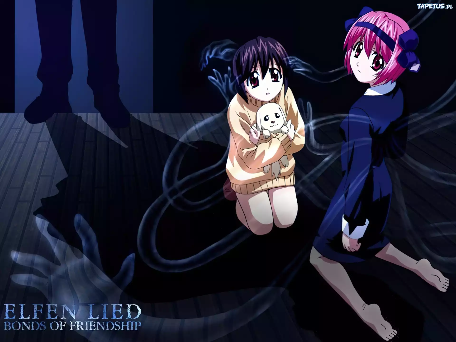 Elfen Lied, dzieci, cień, ręka, strach