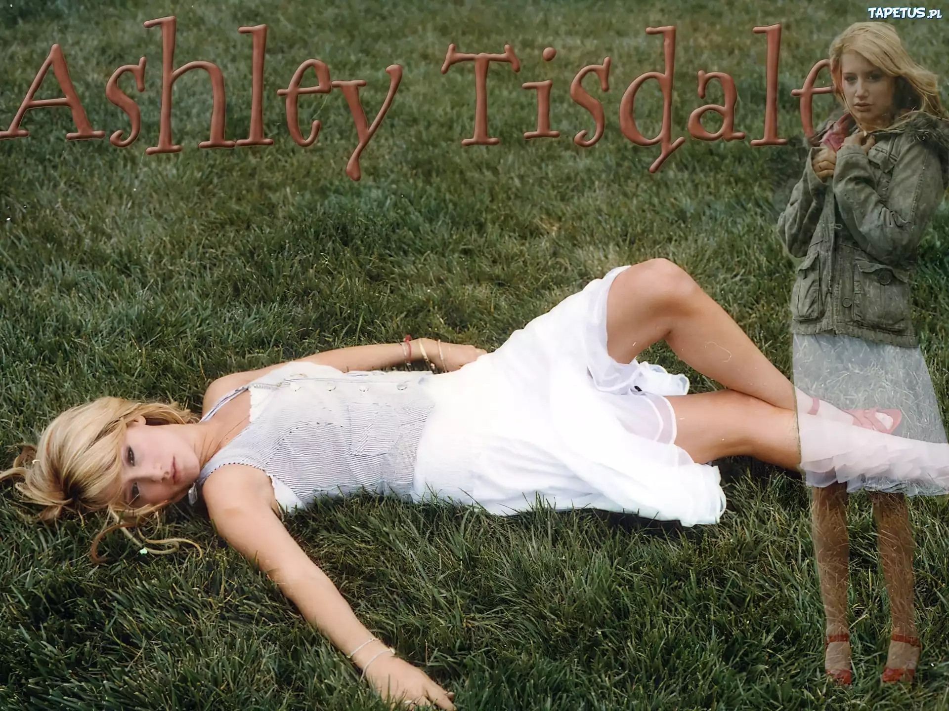 Ashley Tisdale, Trawa, Biała, Spódnica