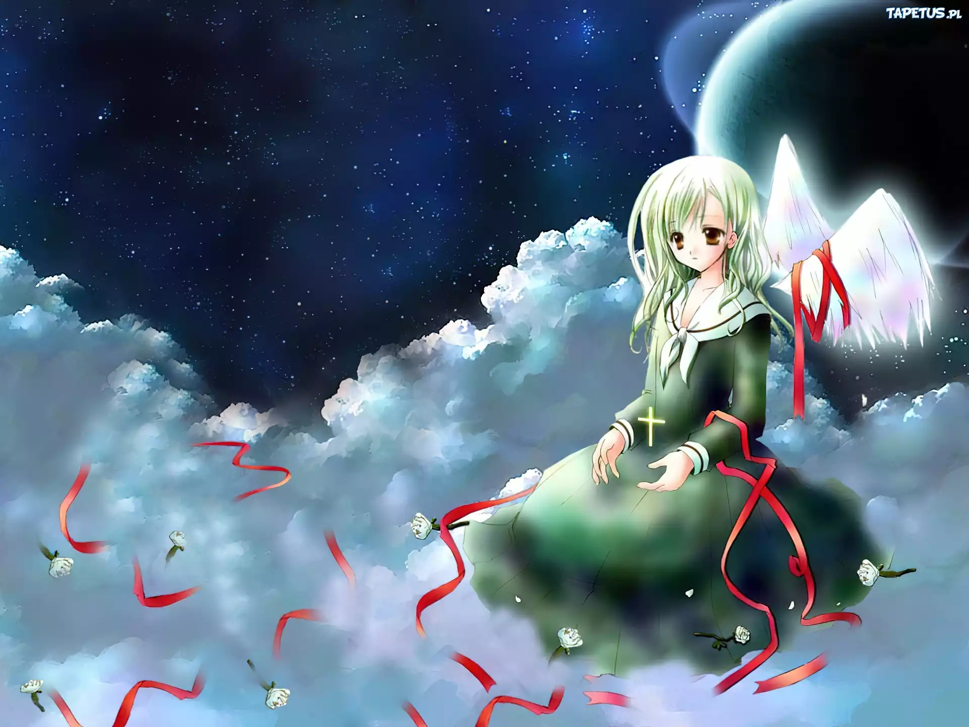 Maria - Sama Ga Miteru, kobieta, kokardy, kwiaty
