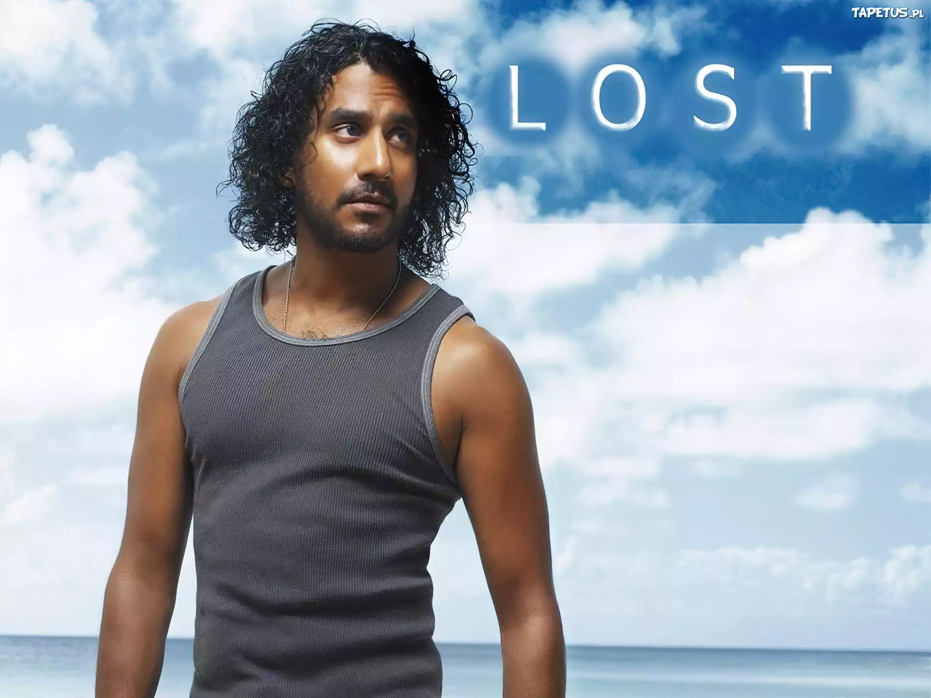 Filmy Lost, Naveen Andrews, chmury, podkoszulek