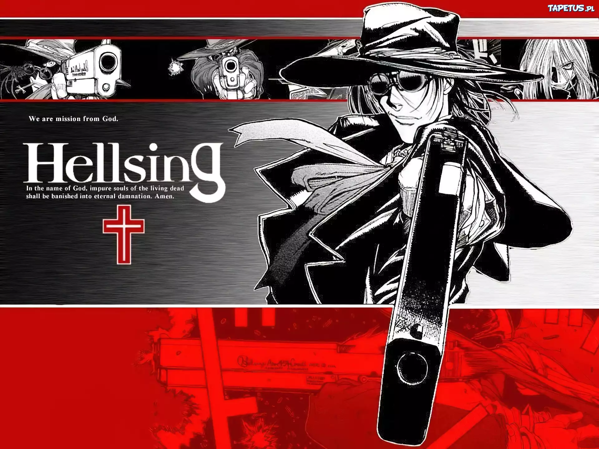 Hellsing, krzyż, pistolet, postać