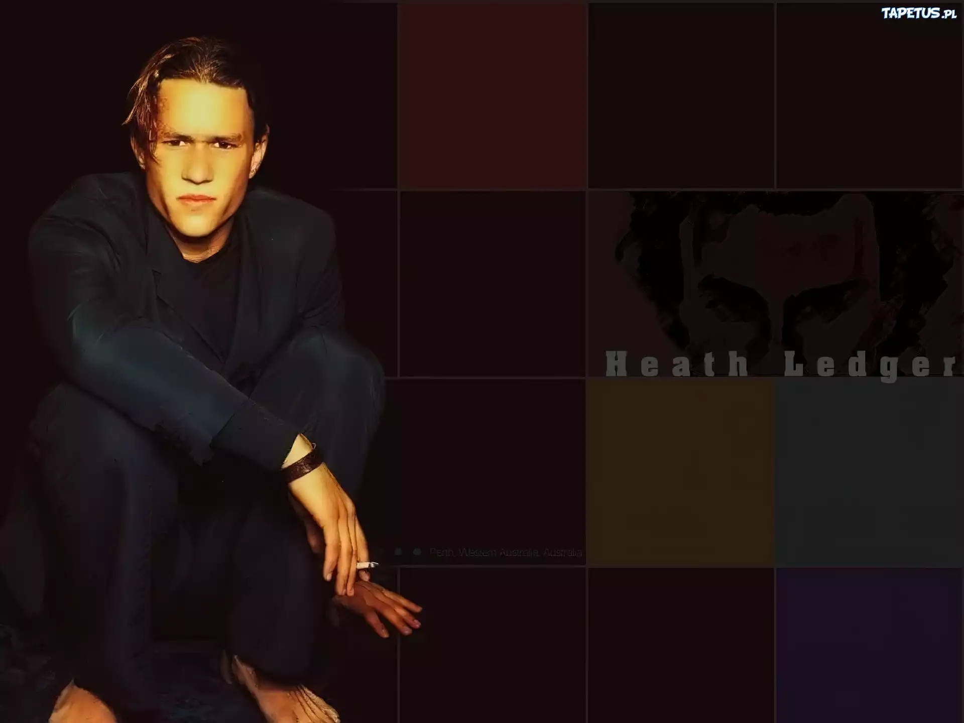 Heath Ledger,czarny strój, papieros