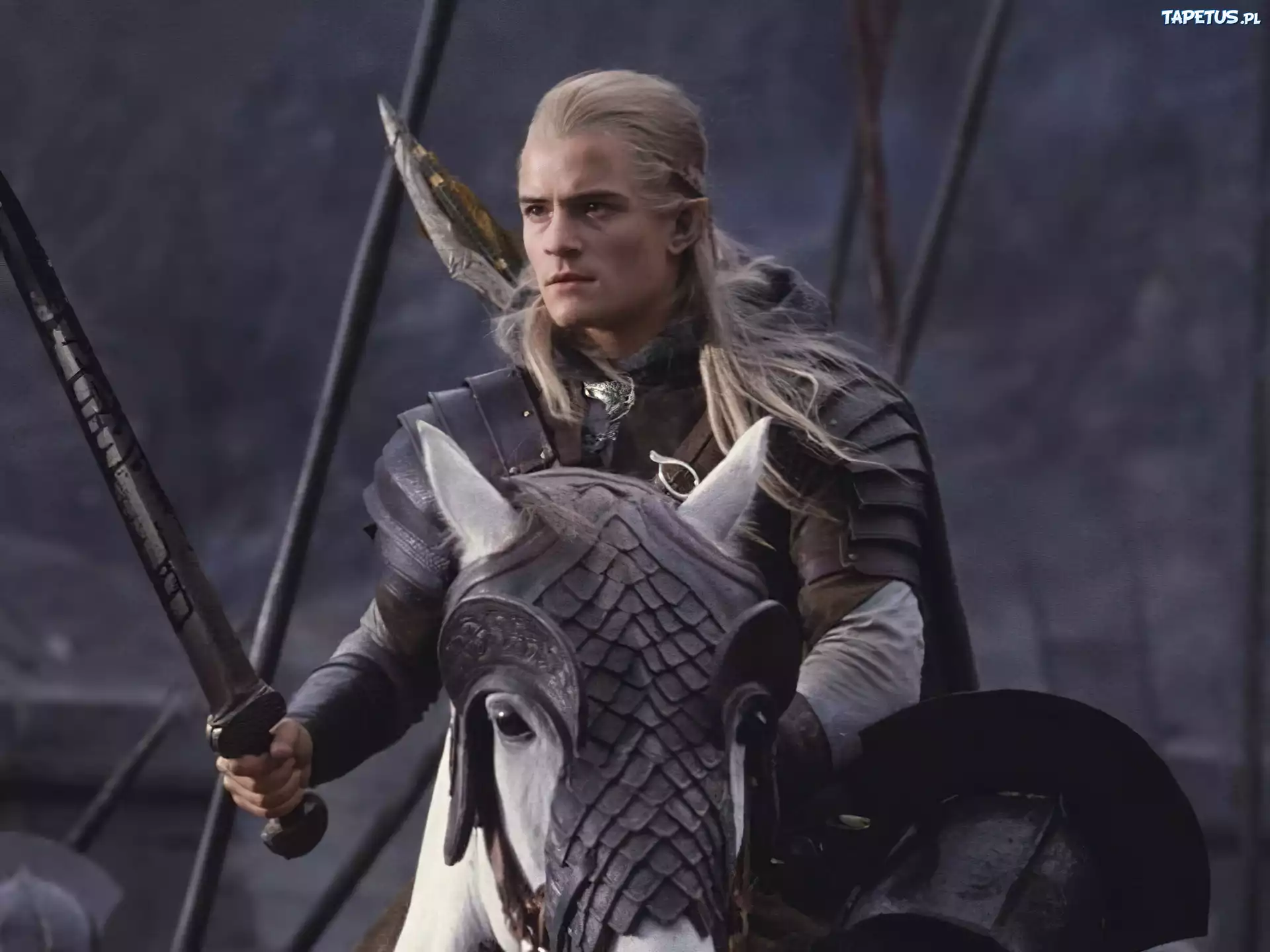 Orlando Bloom,biały koń