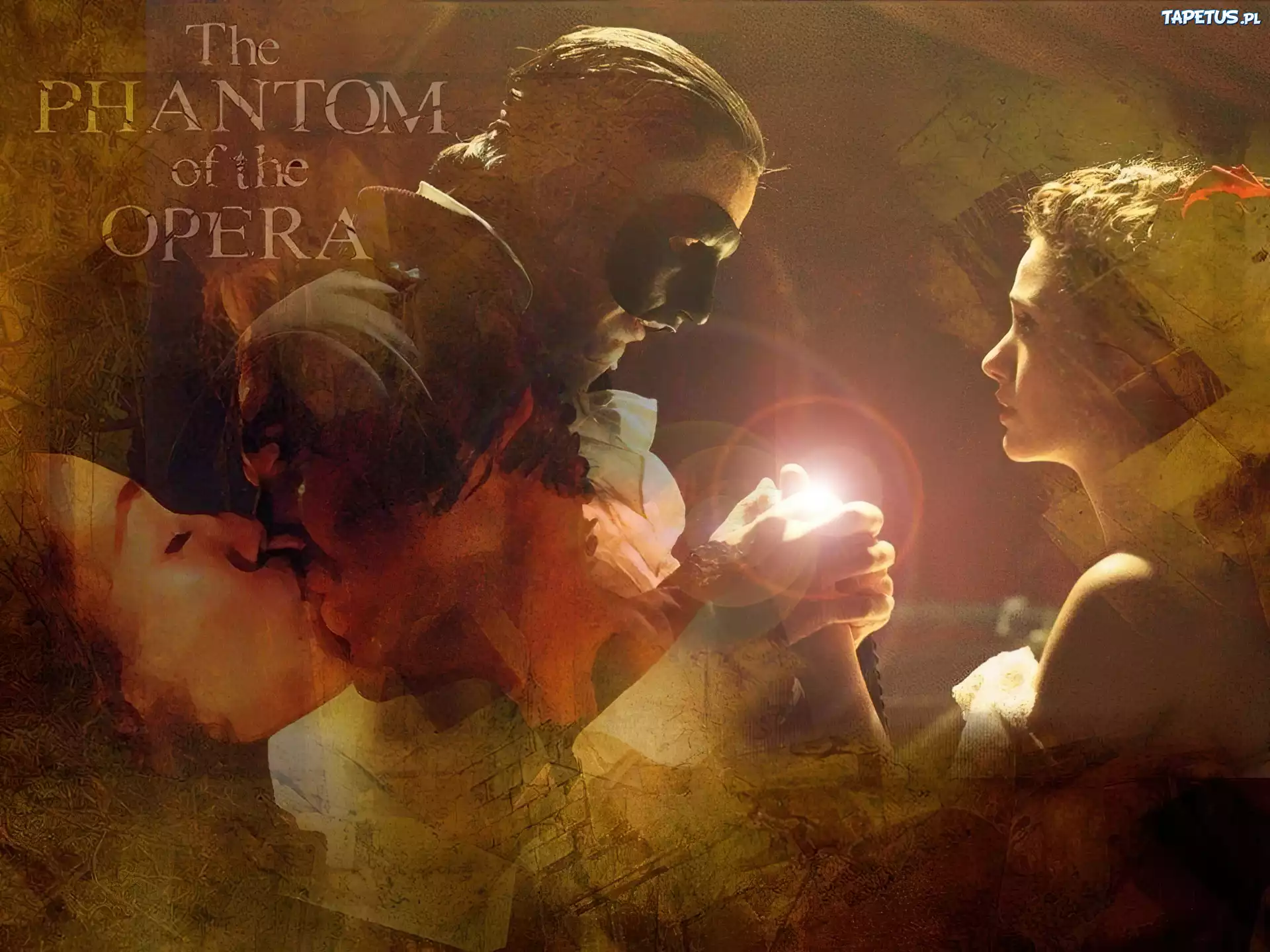 Phantom Of The Opera, Gerard Butler, Emmy Rossum, światełko, pocałunek