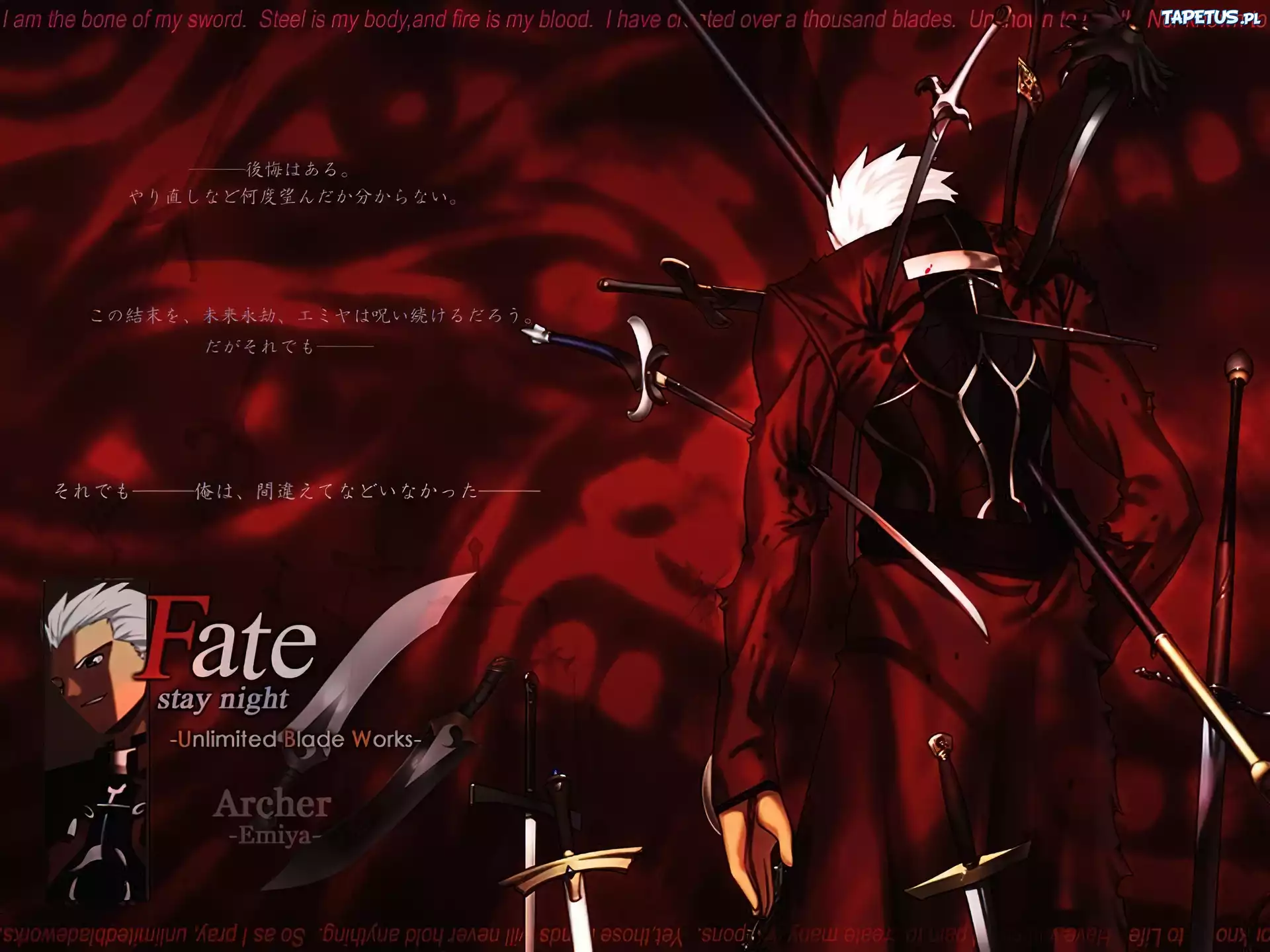 Fate Stay Night, Archer, postać, miecze, broń