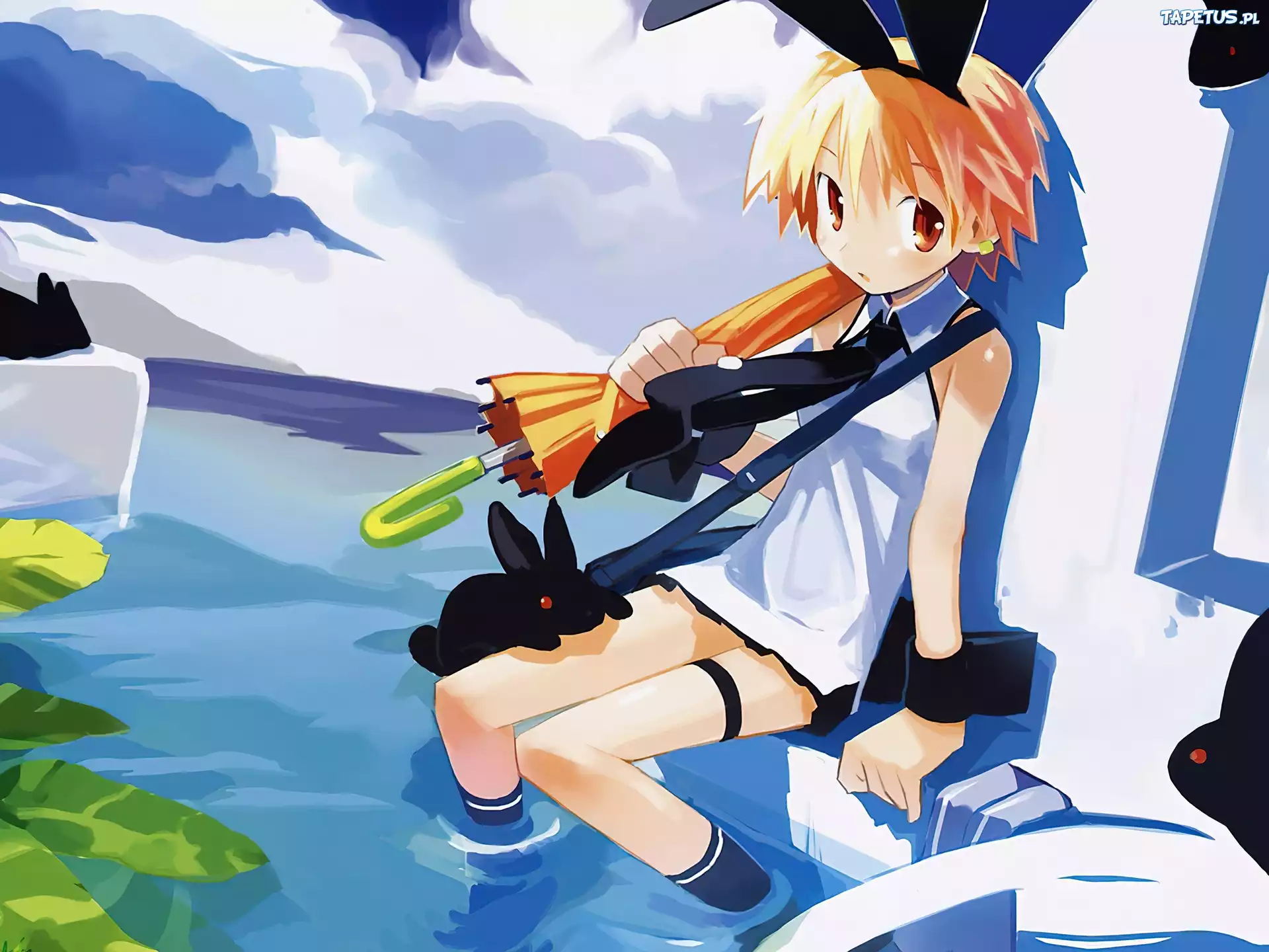 Disgaea, woda, dziewczyna, parasol