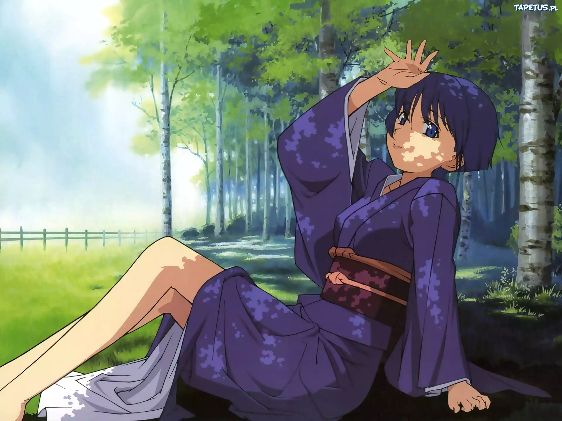 Ai Yori Aoshi, dziewczyna, las, kimono