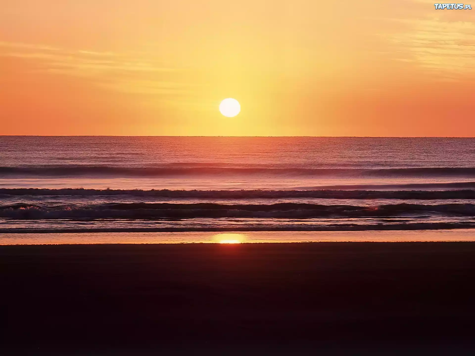 Plaża, Fale, Zachód Słońca