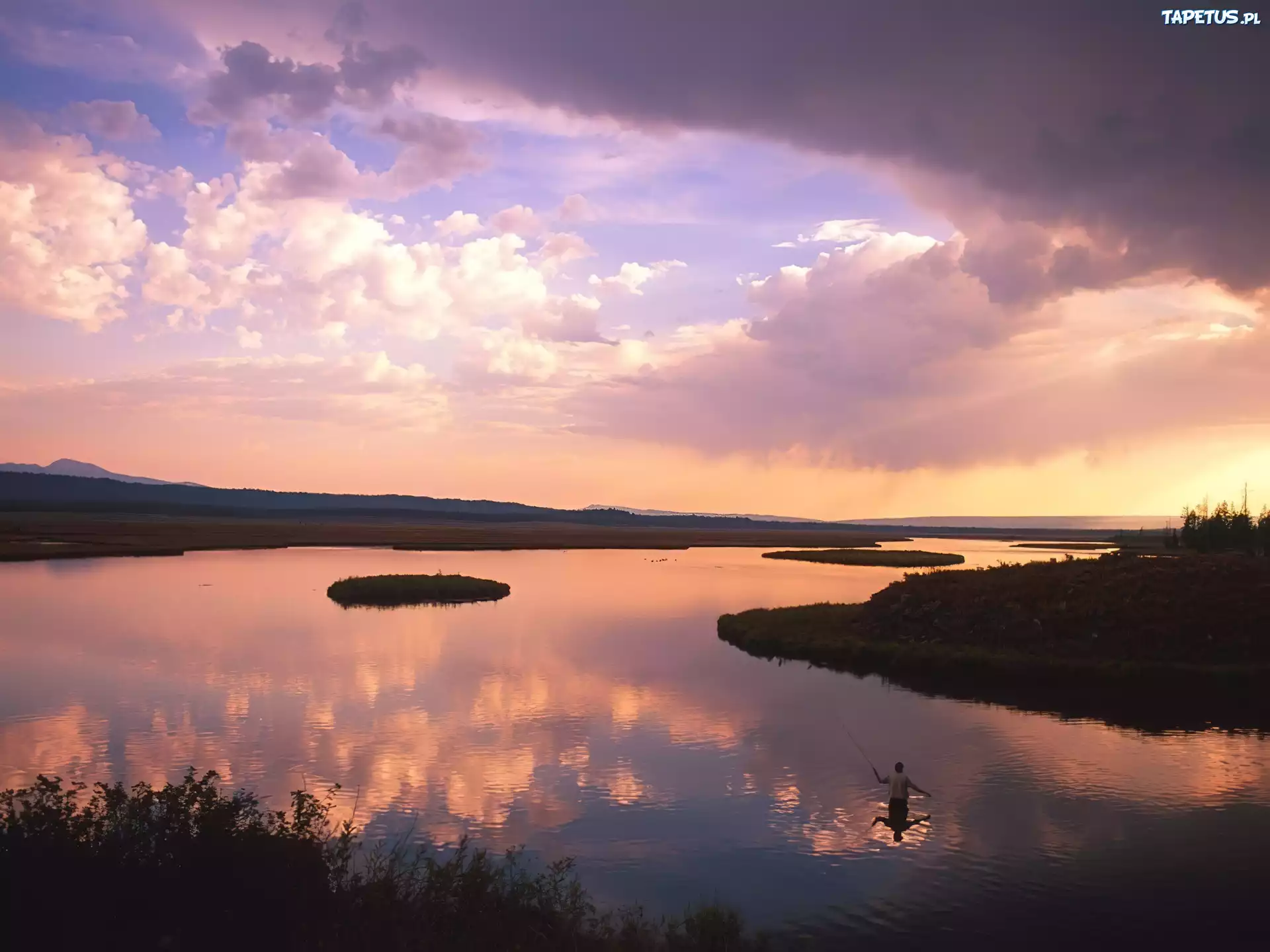 Wędkowanie, Jezioro, Niebo, Chmura