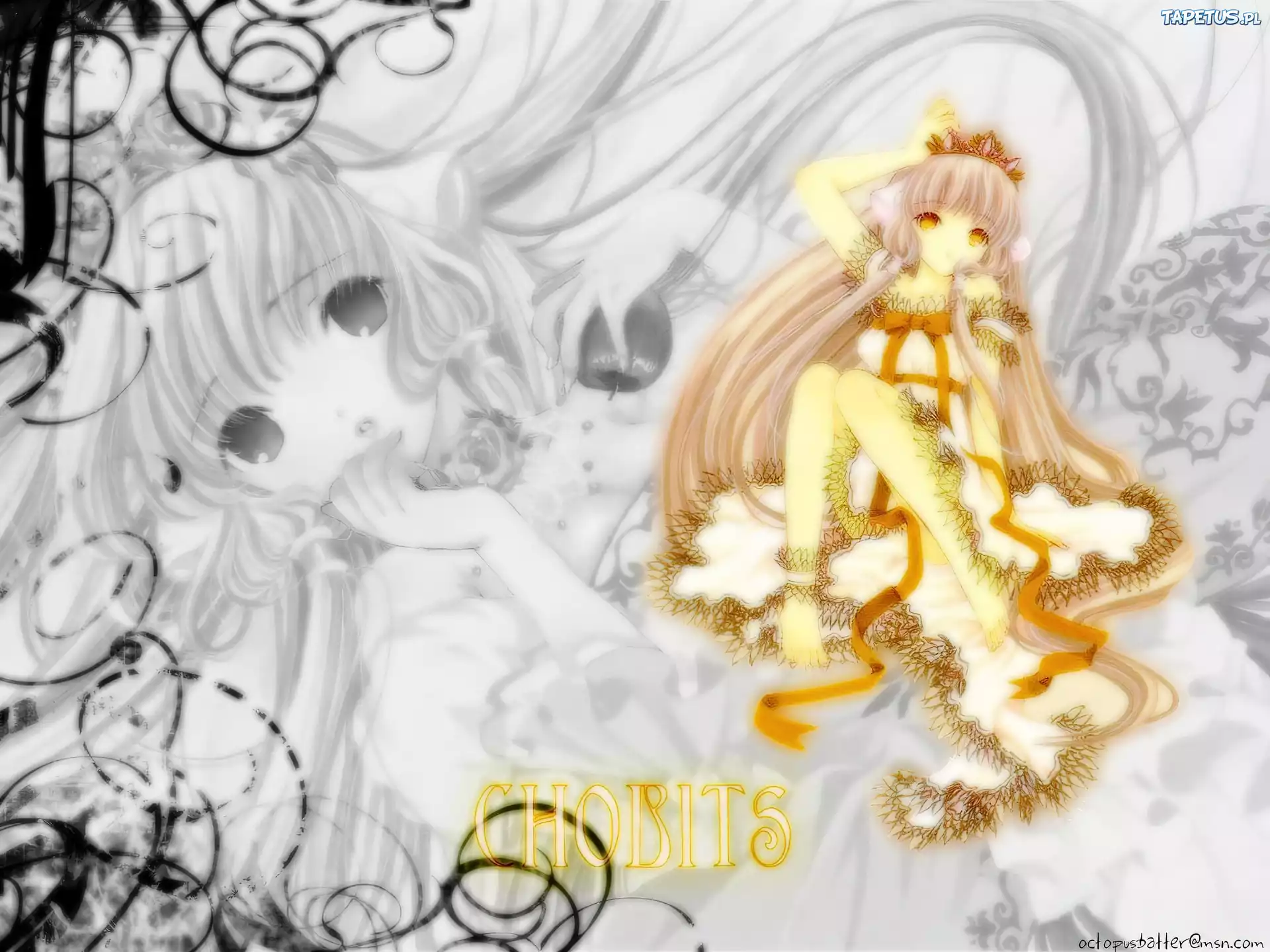 Chobits, napis, kobieta, korona