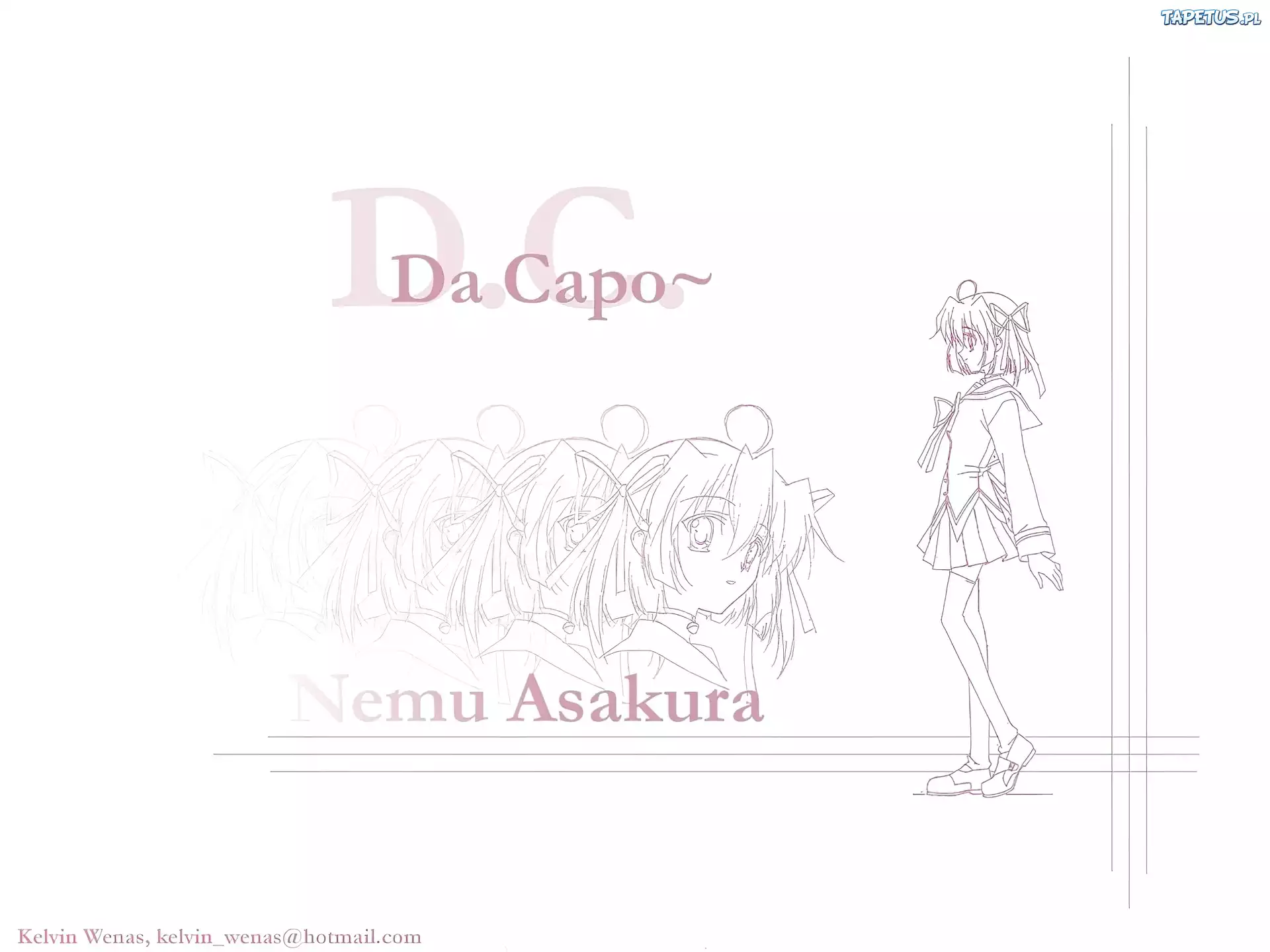 Da Capo, dziewczyna, twarz, napis, szkic, rysunek