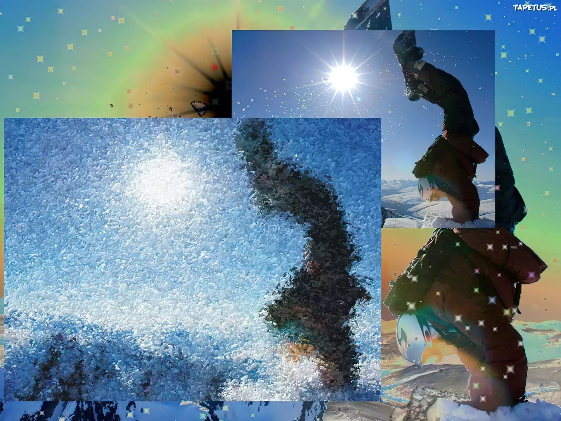 Snowbording,deska ,śnieg,,słońce