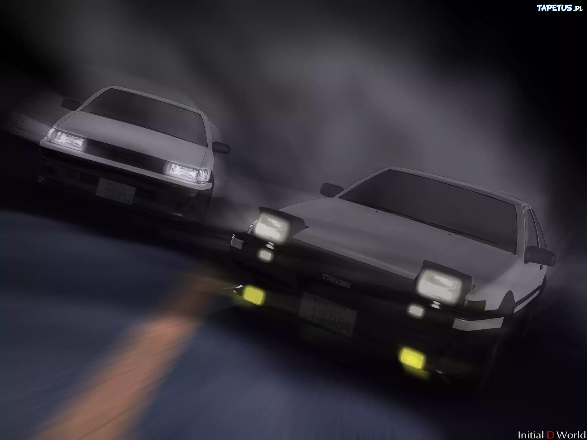 Initial D, wyścig, samochody, mgłą