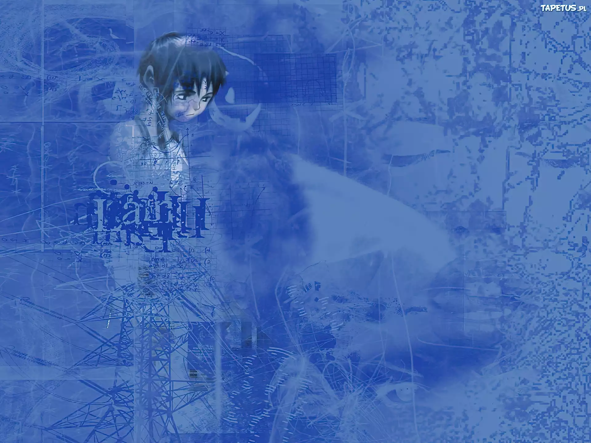Serial Experiments Lain, twarz, niebieskie tło