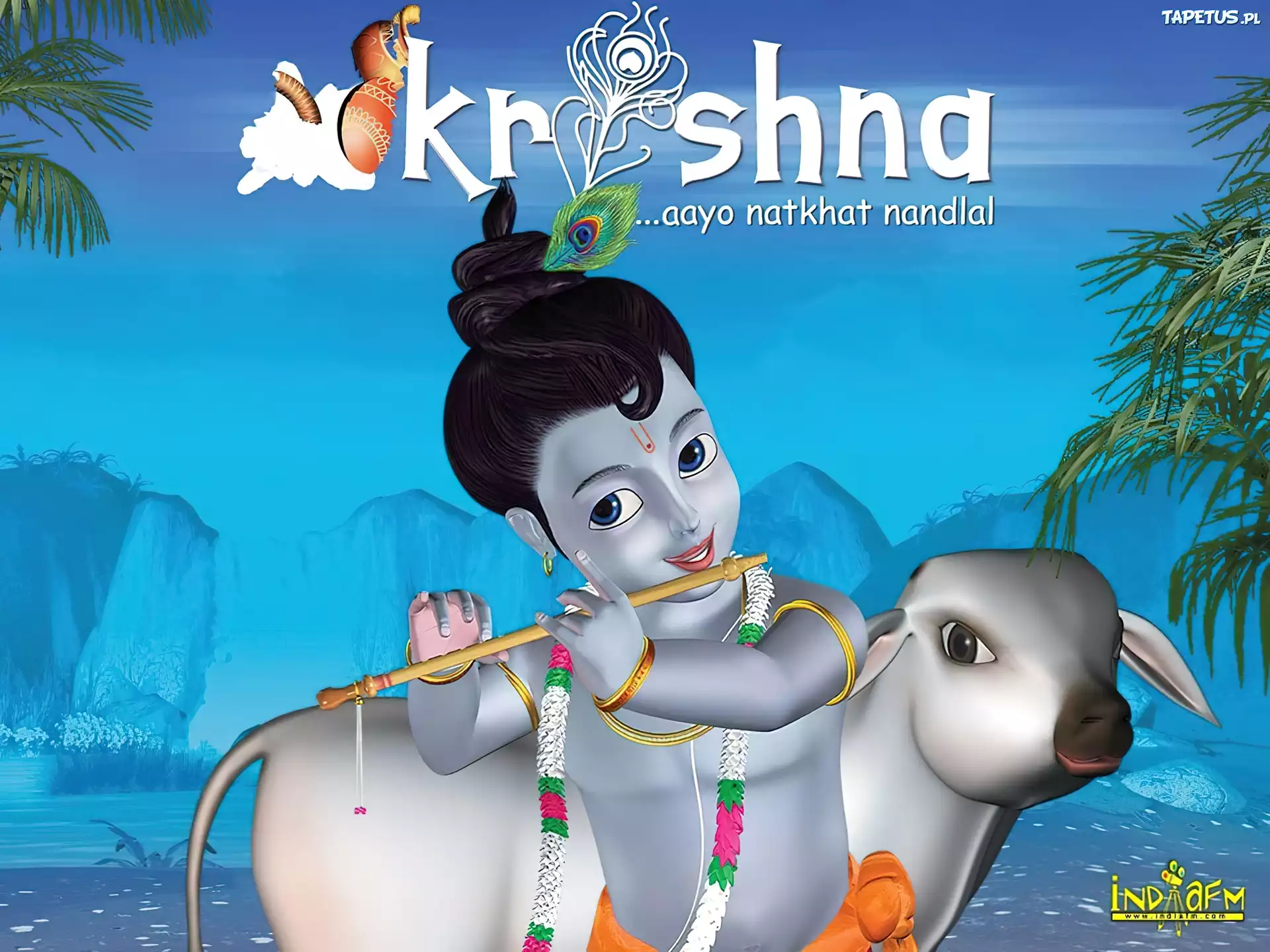 Krishna, dziewczyna, gra, cielak