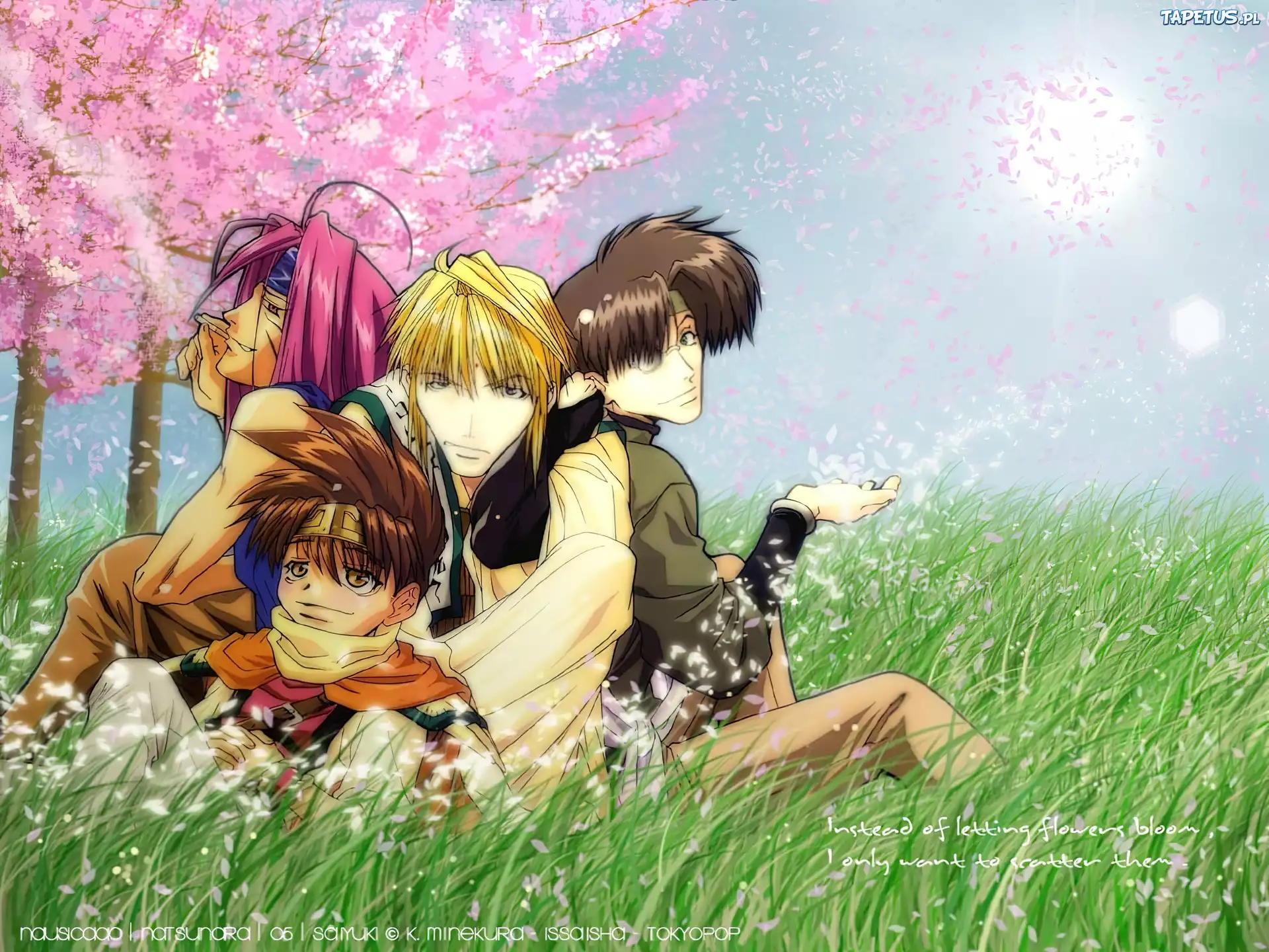 Saiyuki, ludzie,trawa, drzewo