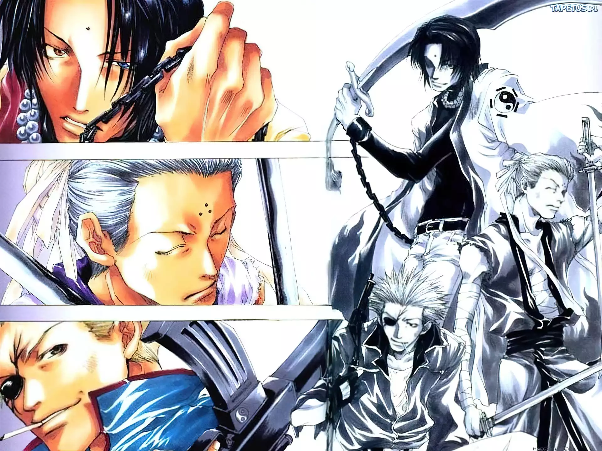 Saiyuki, karabin, ludzie, miecz