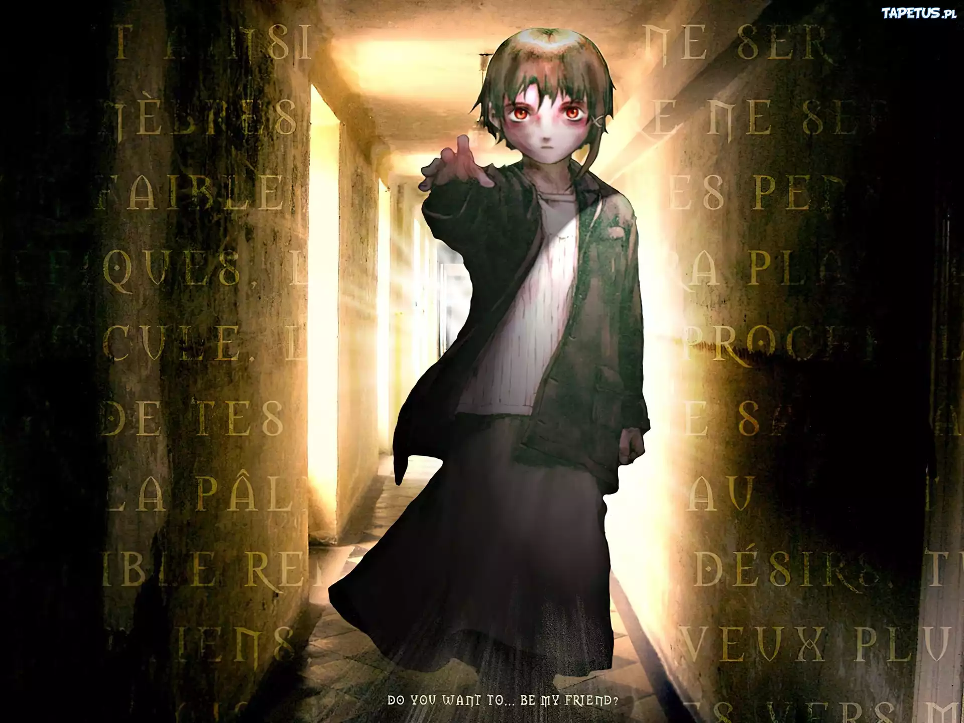 Serial Experiments Lain, długa spódnica, krótkie włosy