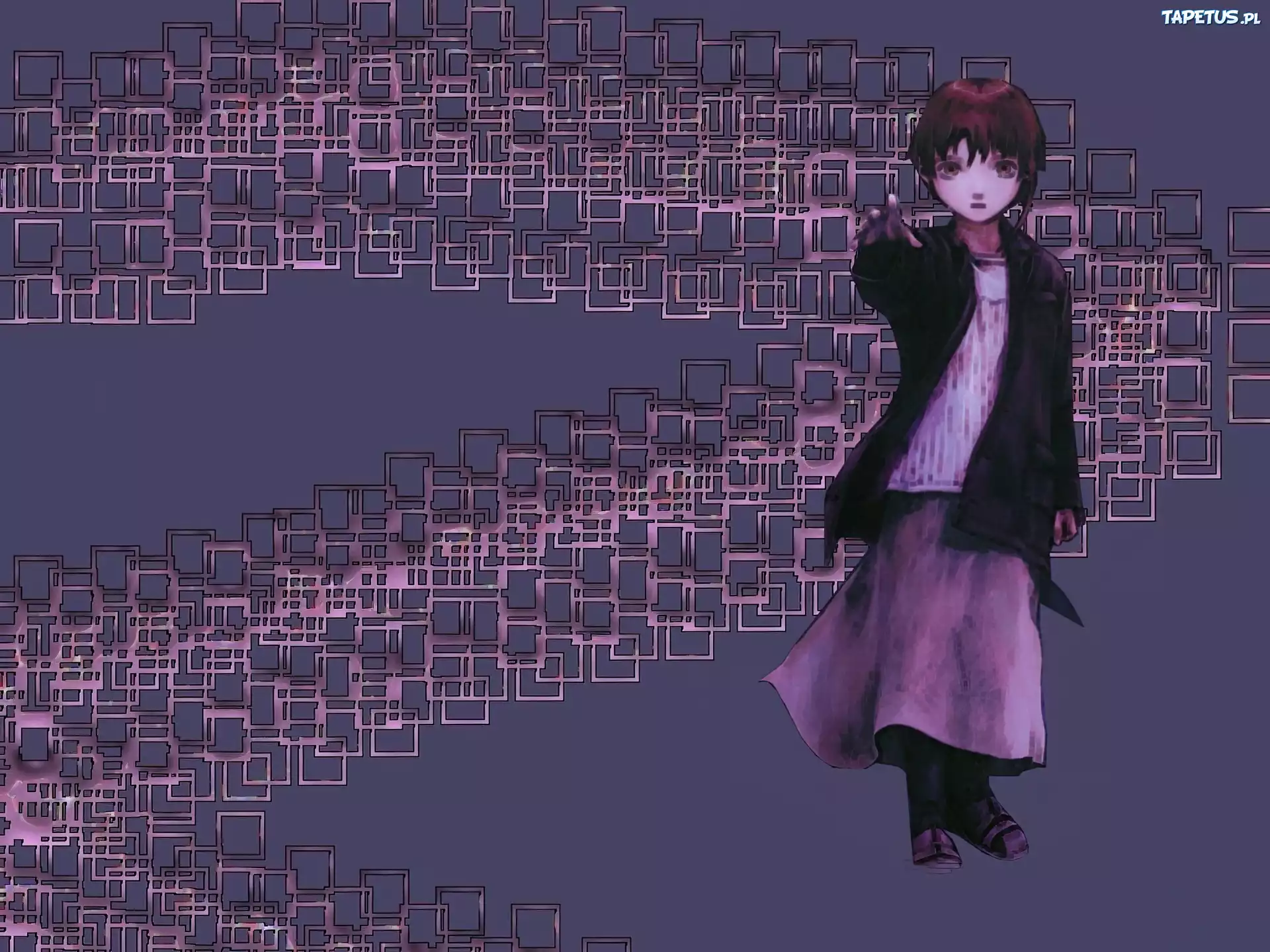 Serial Experiments Lain, czarna kurtka, długa spódnica