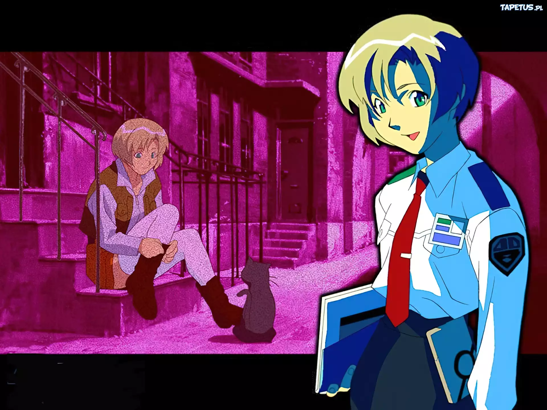 Bubblegum Crisis, kot, dziewczyna, schody, postać