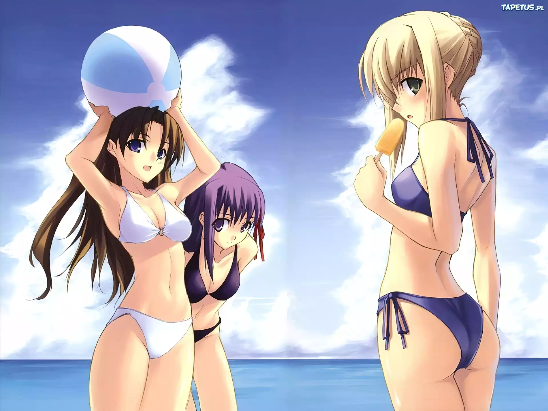 dziewczyny, plaża, piłka, Fate Stay Night
