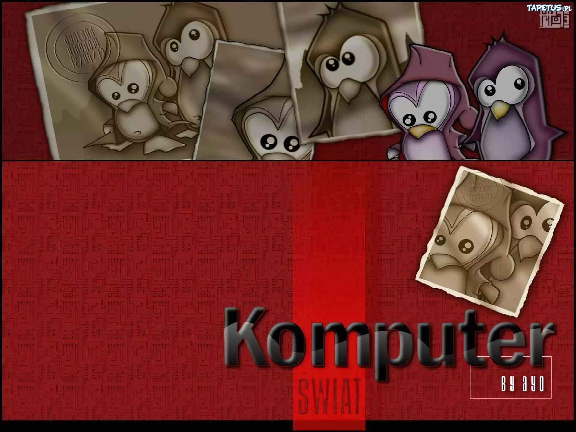 Linux, pingwin, zdjęcie, sepia