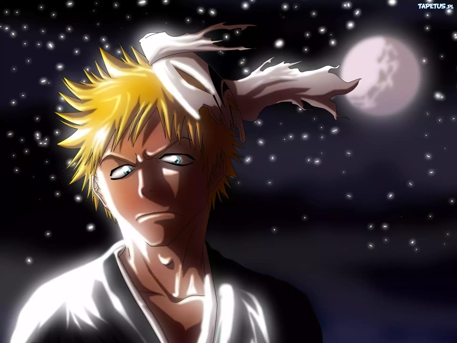 Bleach, facet, maska, noc, gwiazdy, księżyc