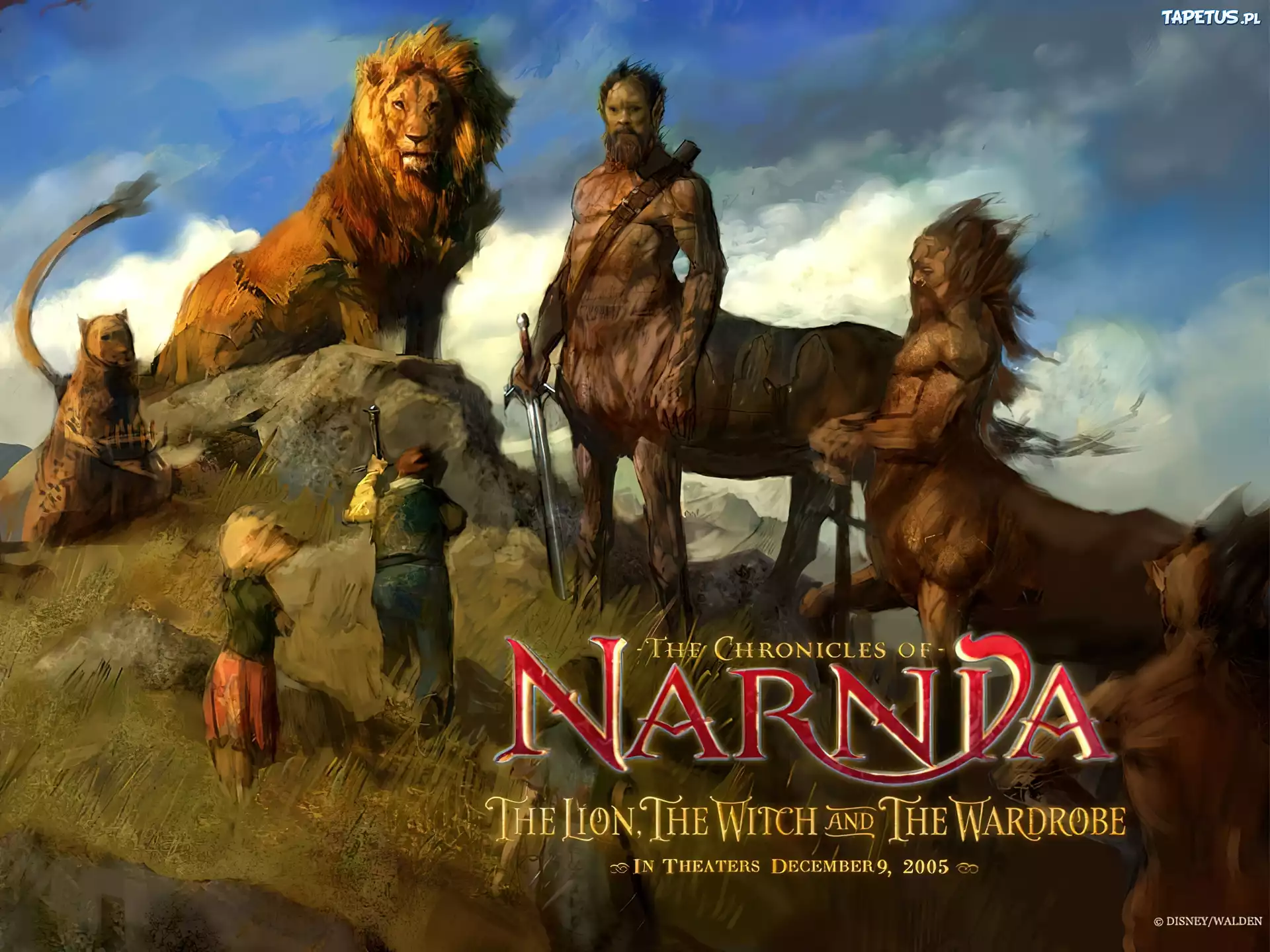 The Chronicles Of Narnia, lew, dzieci, napis, centaur