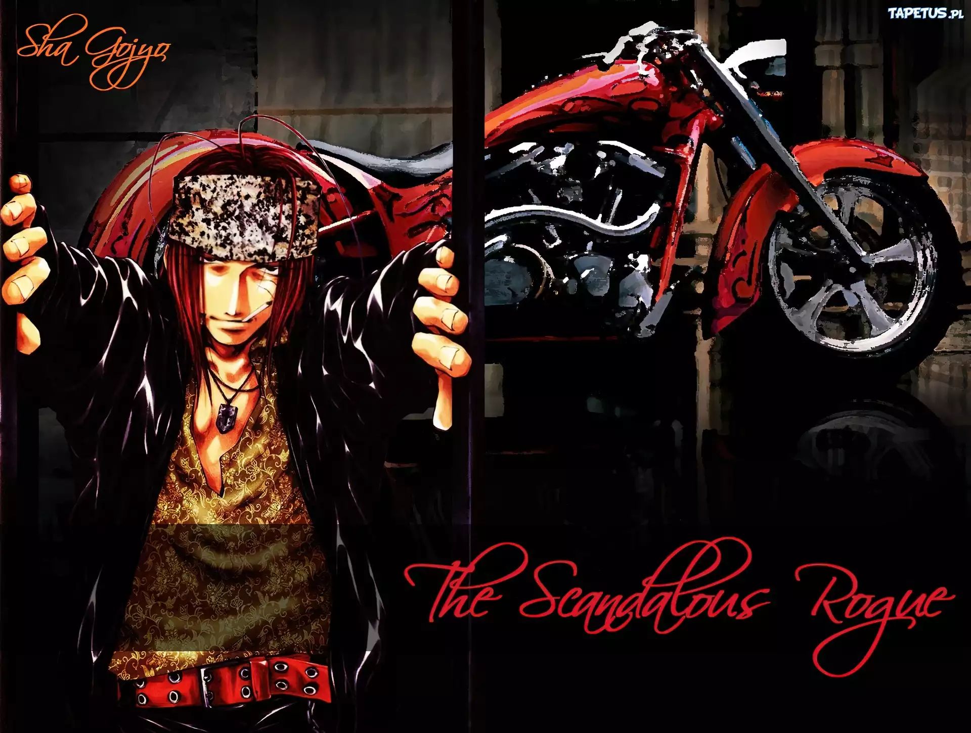 Saiyuki, czerwone włosy, motor