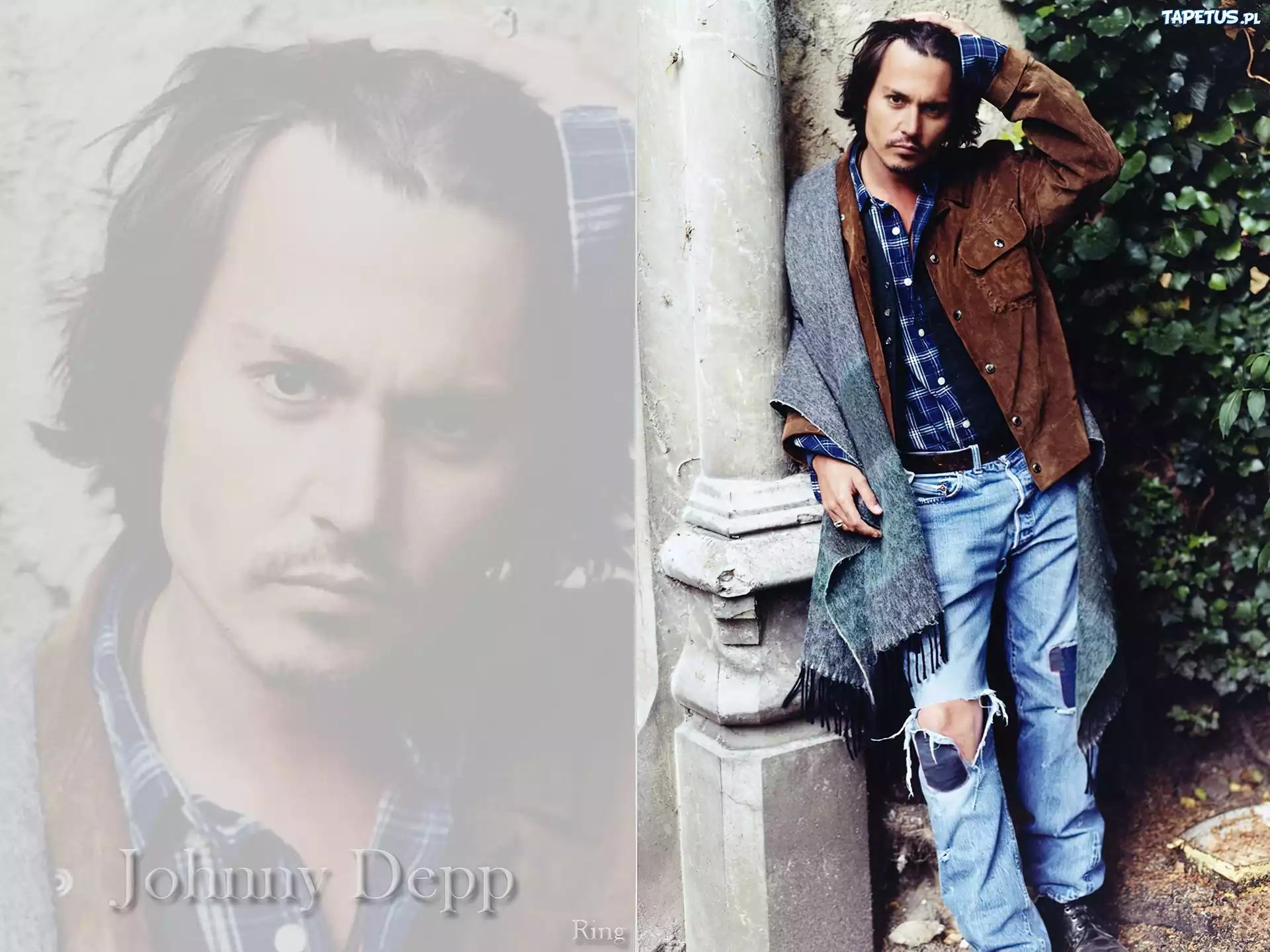 Johnny Depp,długie włosy, szal
