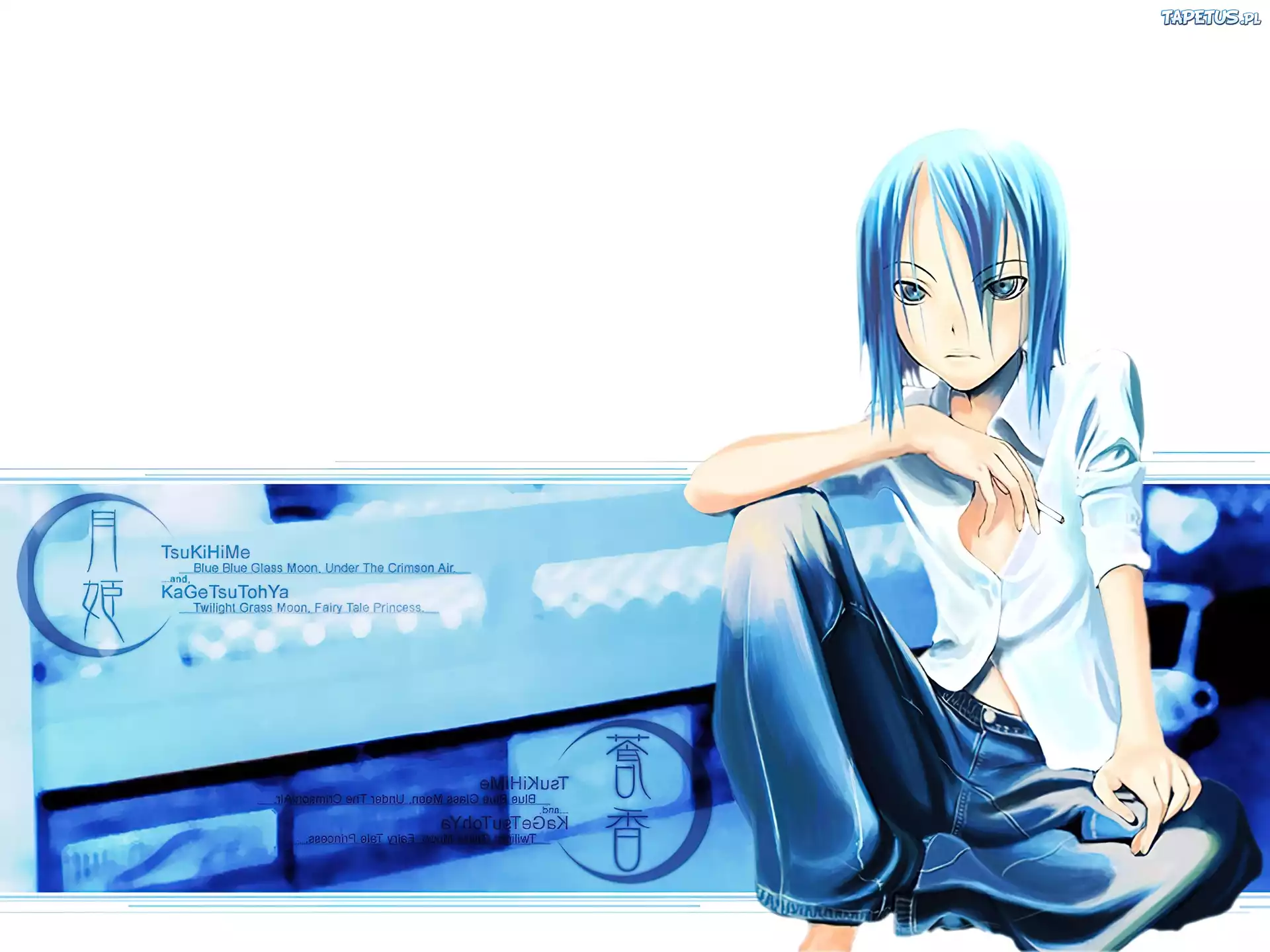 Shingetsutan Tsukihime, niebieskie włosy, dżinsy