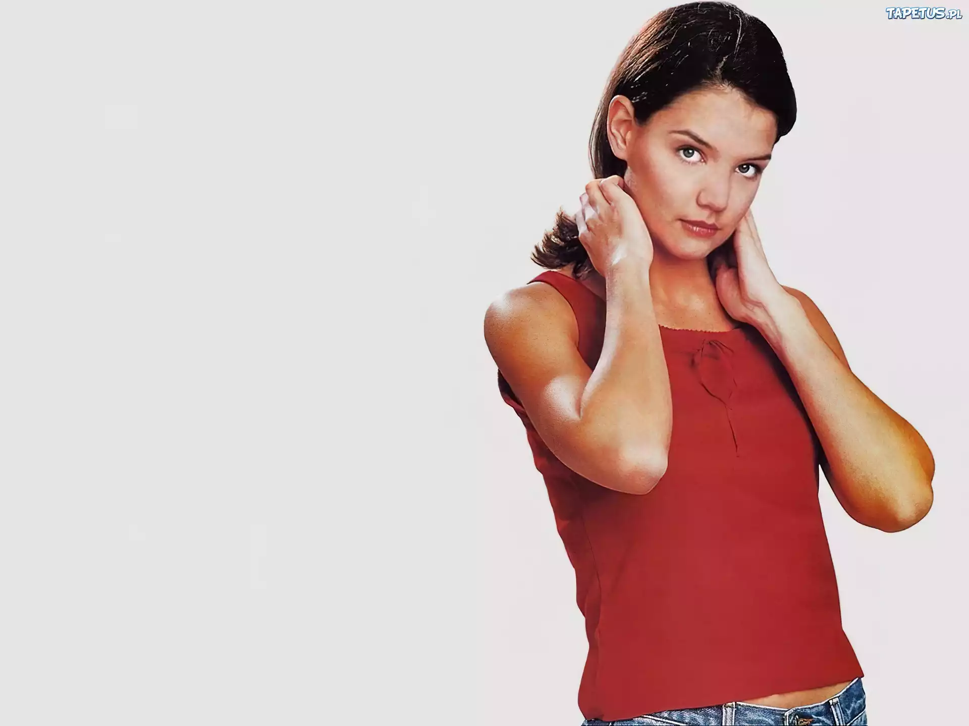 Katie Holmes, czerwona, bluzka