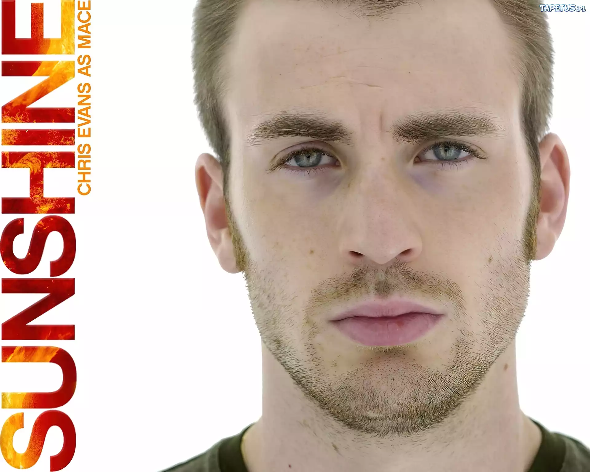 Sunshine, Chris Evans, twarz, bródka, napis