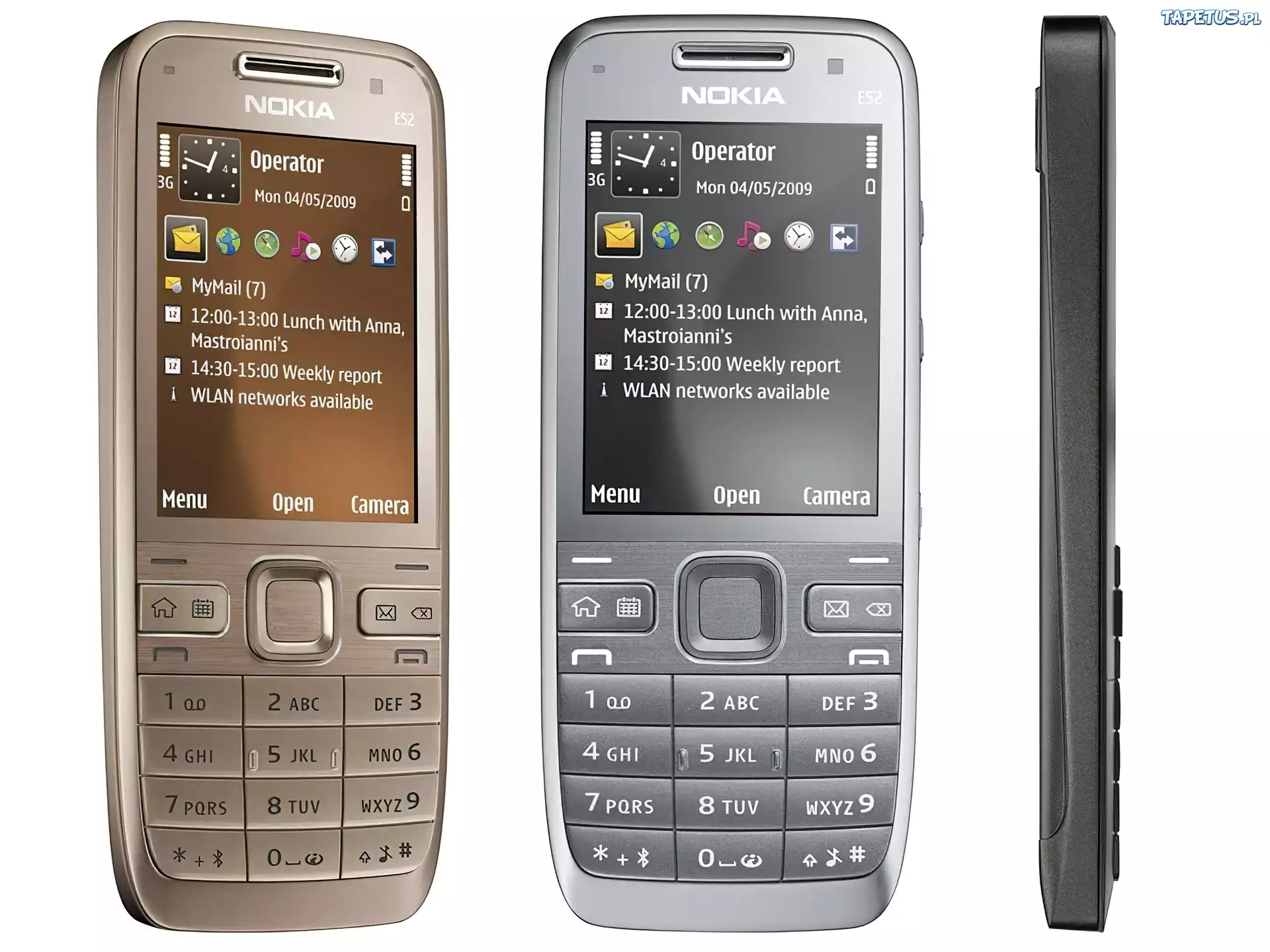 Nokia E52, Szara, Srebrna, Czarna, Bok