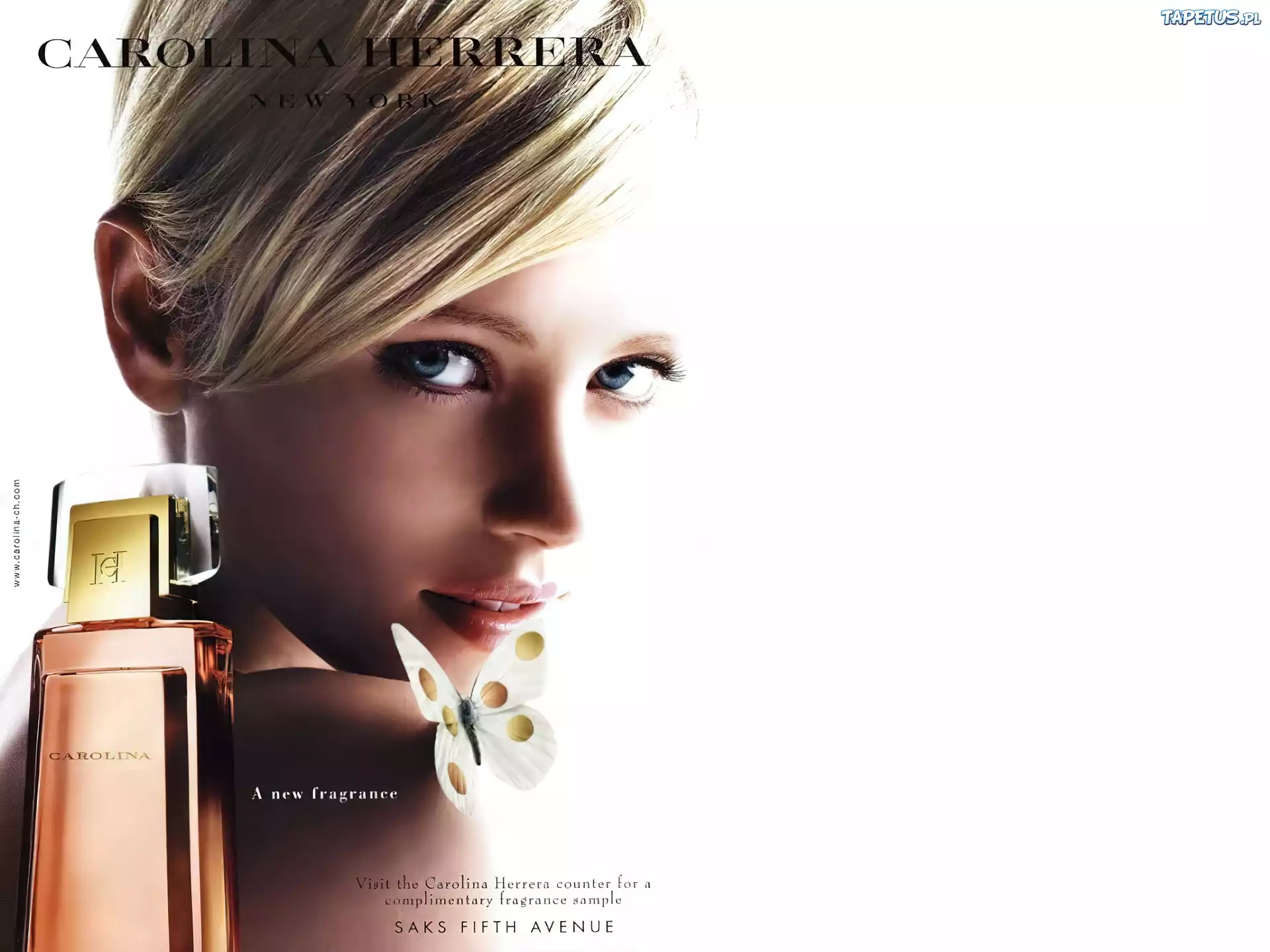 Carolina Herrera, kobieta, twarz, perfumy, flakon