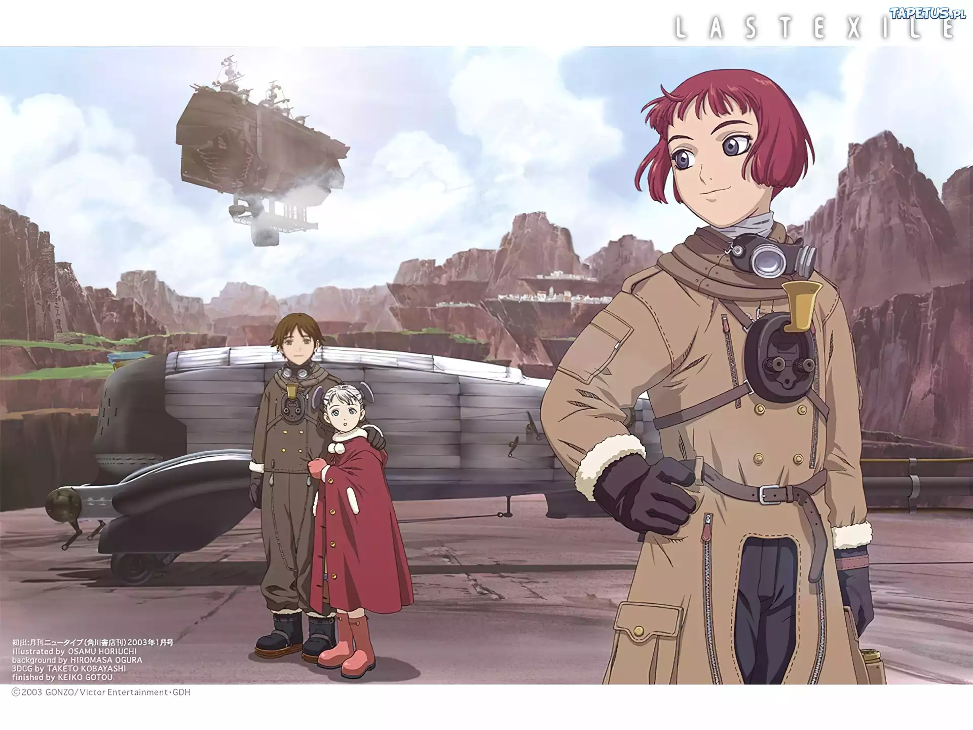 Last Exile, skały, ludzie, pojazd