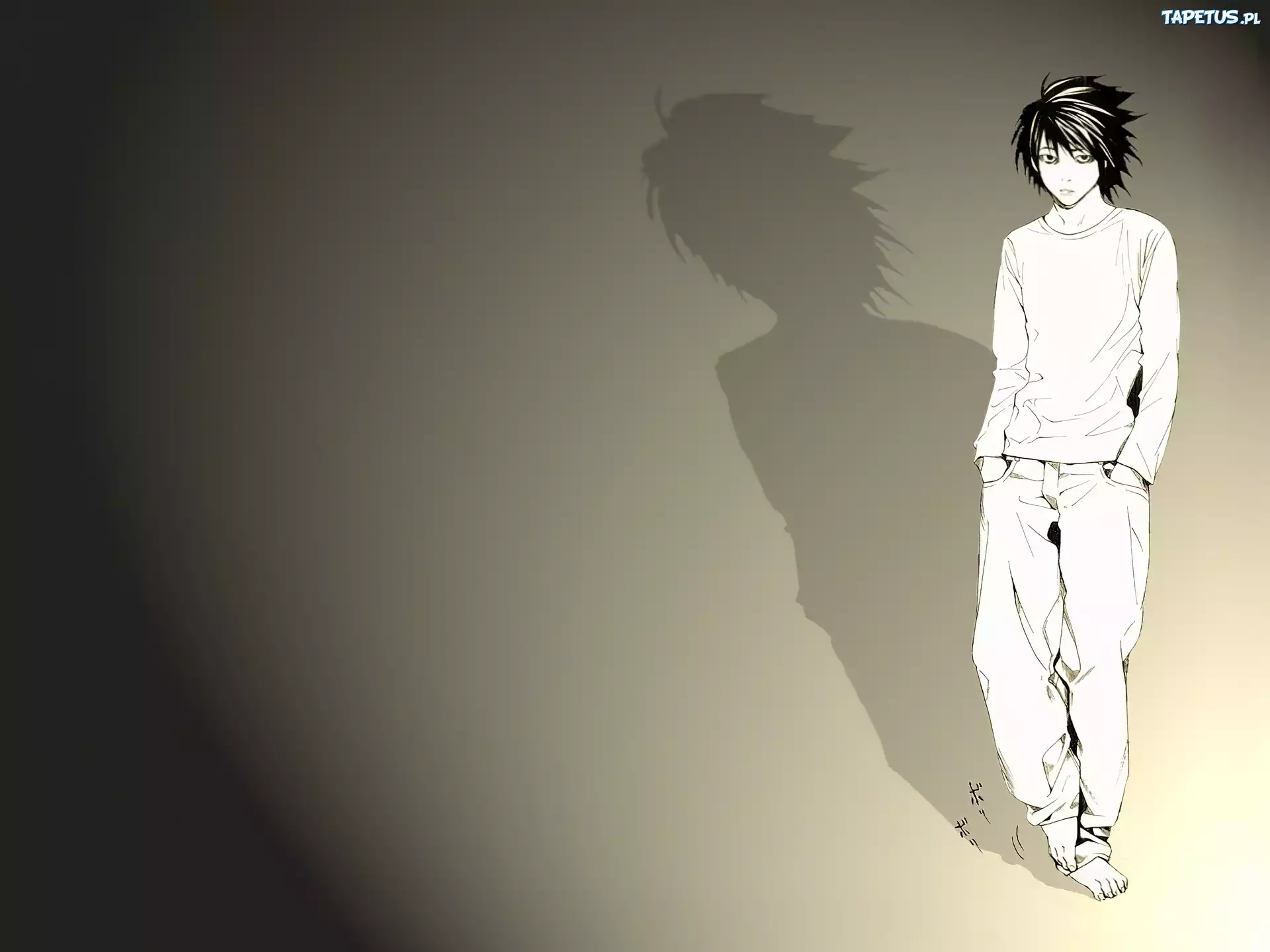 Death Note, cień, chłopak, stoi, stopy