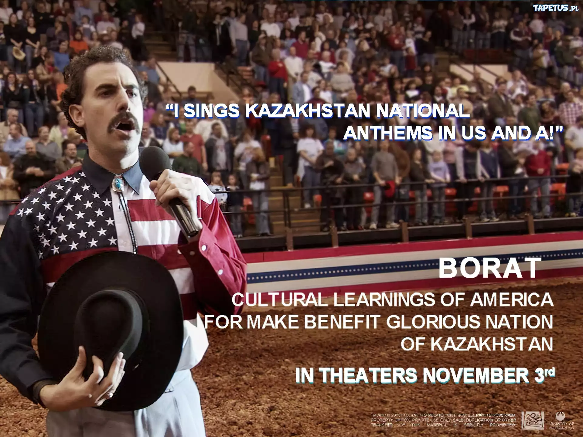 Borat, Sacha Baron Cohen, śpiewa, rodeo, widownia