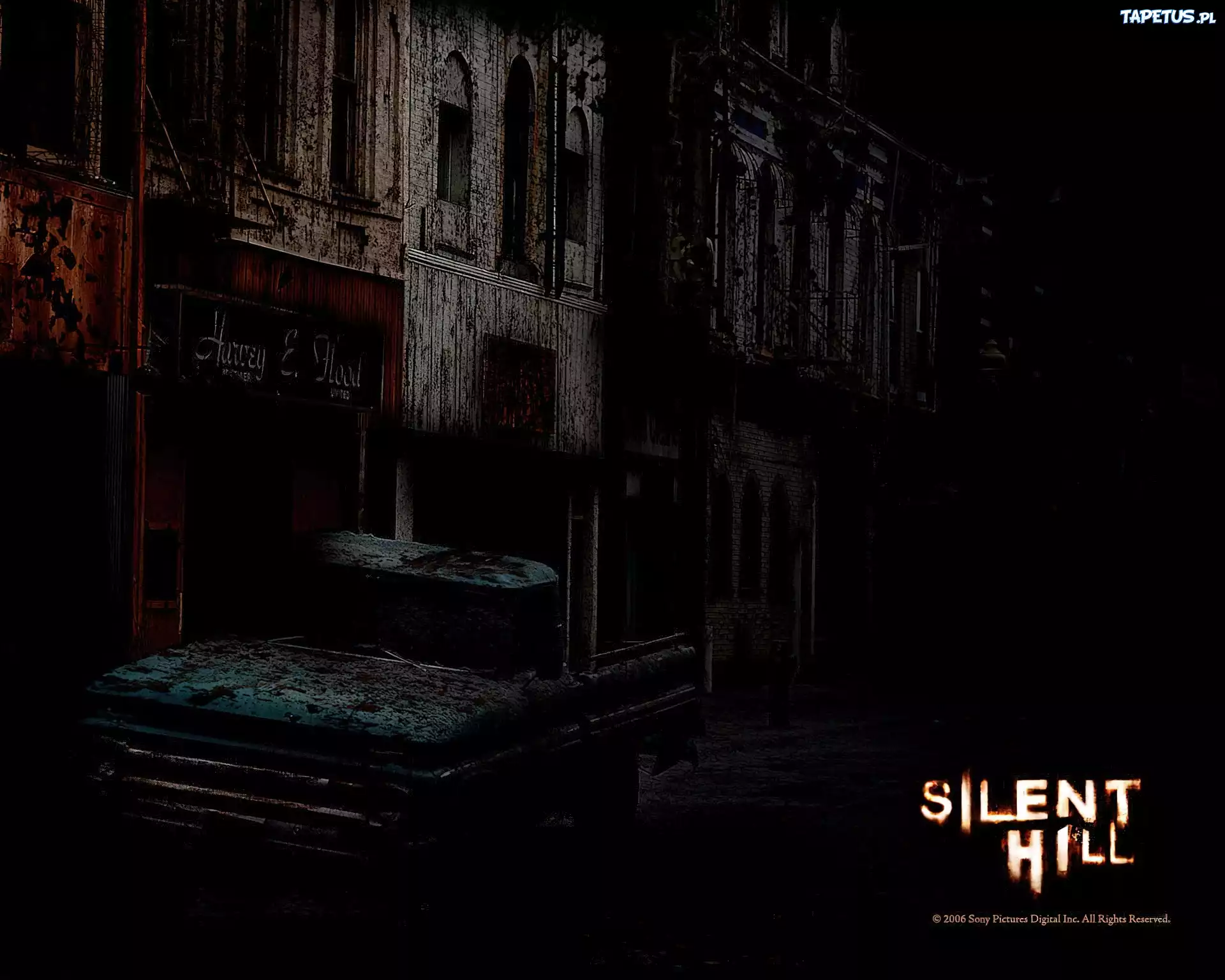 Silent Hill, budynki, ciemno, pickup, krew