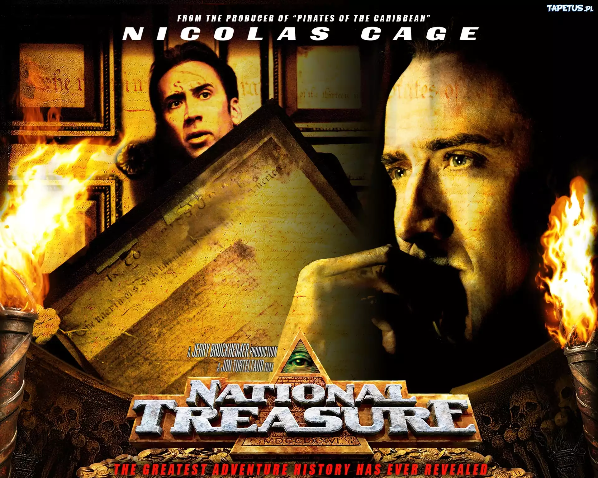 National Treasure 1, Nicolas Cage, obrazy, stare, pismo