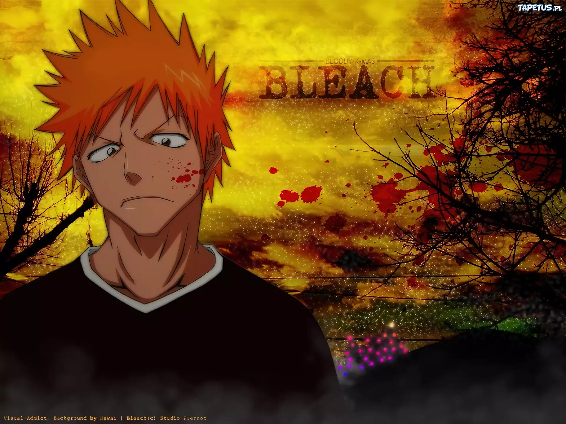 Bleach, postać, krew, drzewa