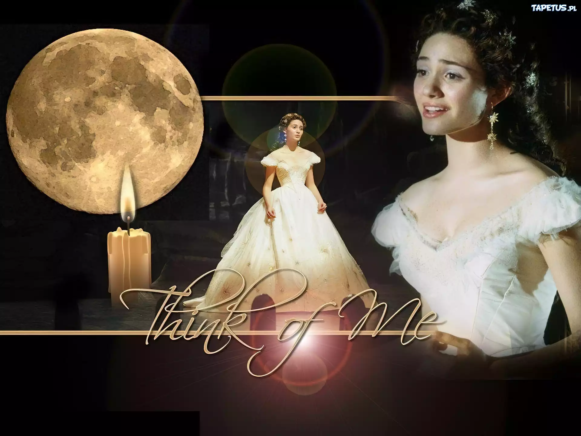 Phantom Of The Opera, Emmy Rossum, biała, suknia, księżyc