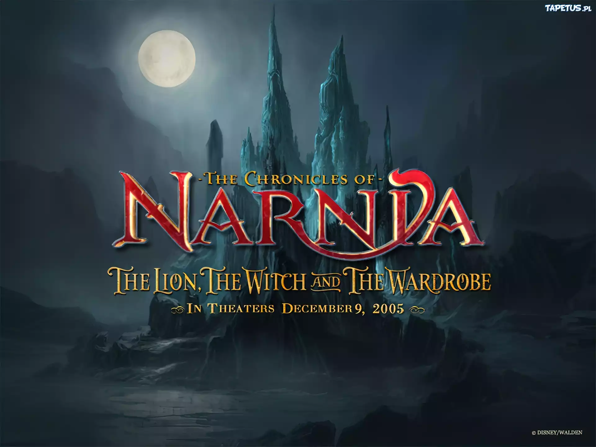 The Chronicles Of Narnia, zamek, księżyc, noc, napis