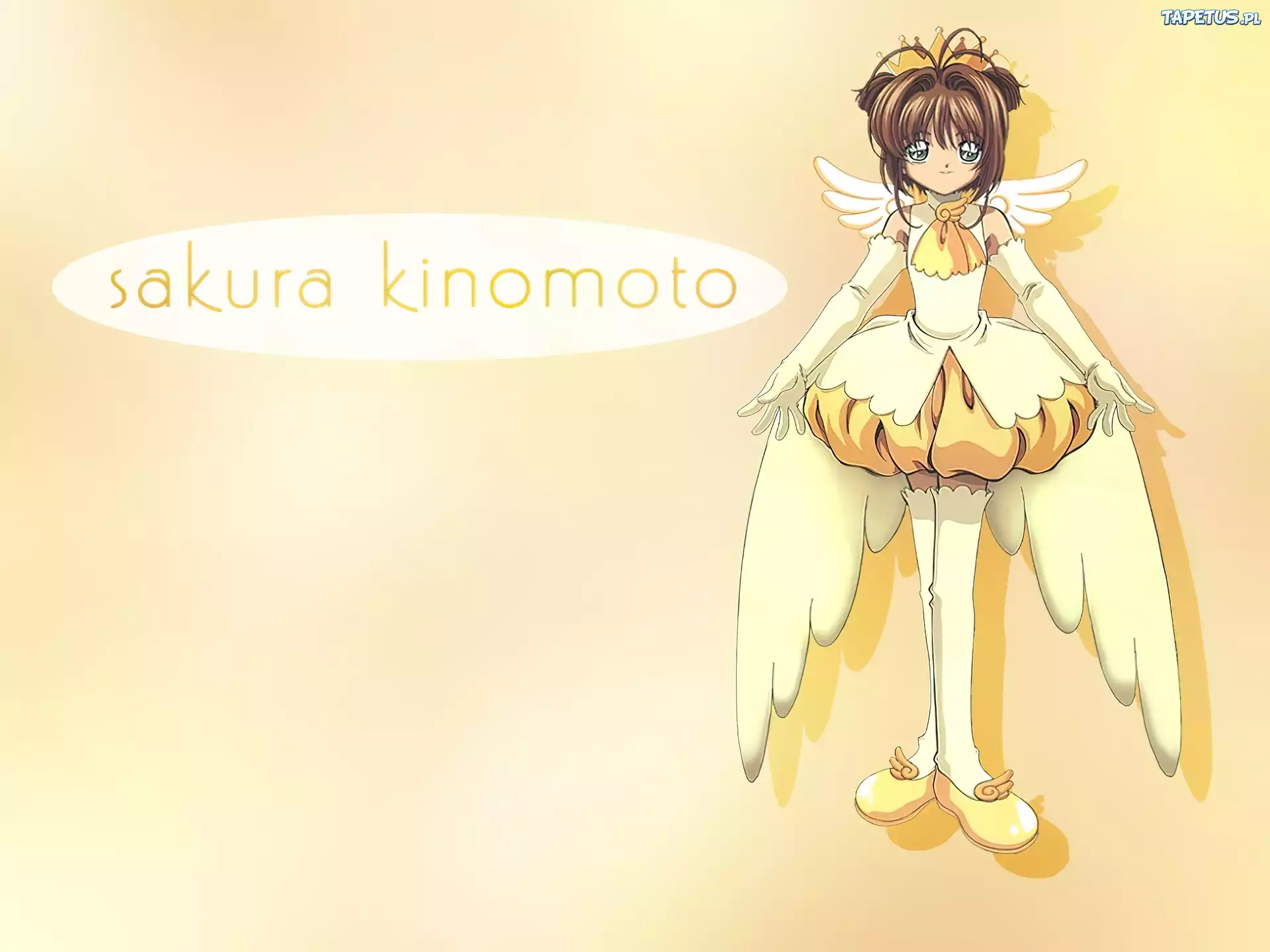 Cardcaptor Sakura, sukienka, kobieta, skrzydła, napis