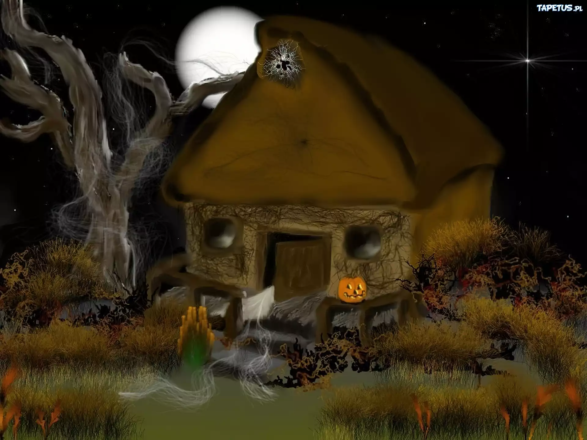 Halloween,straszny dom , drzewo