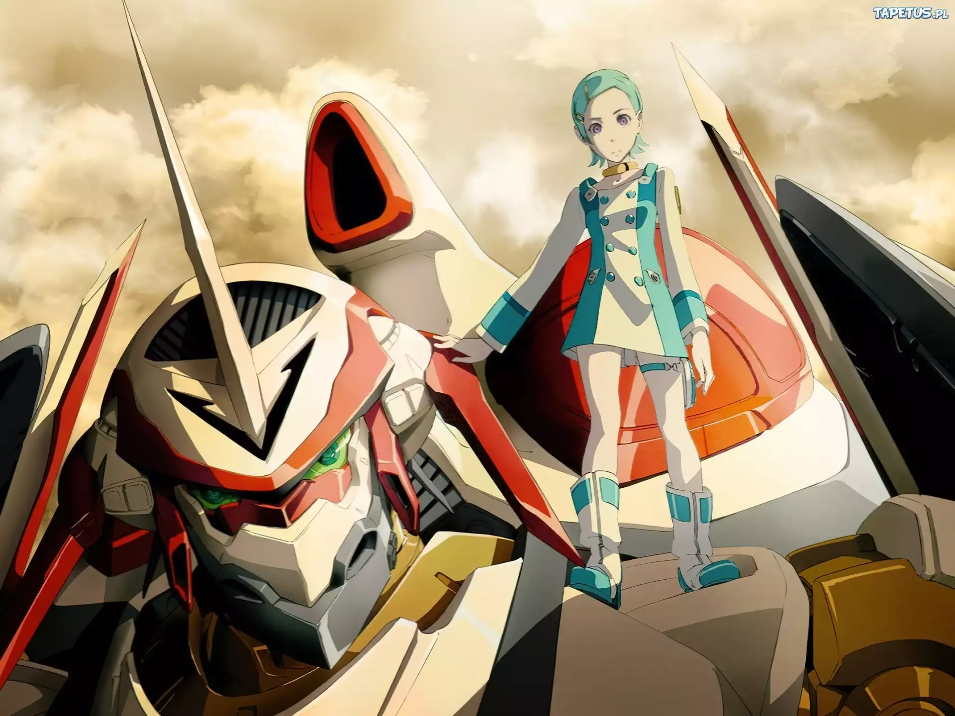 Eureka 7, robot, dziewczyna, chmury