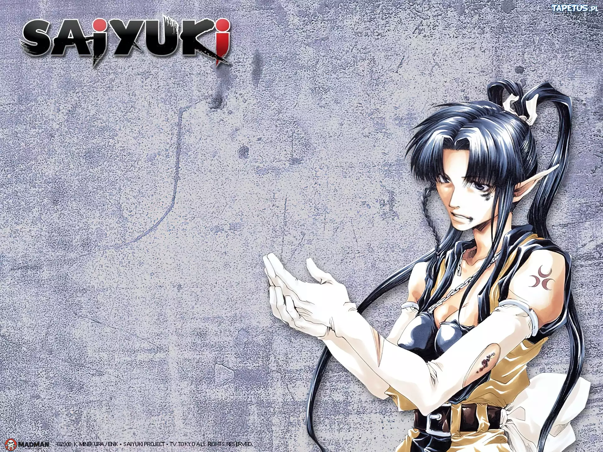 Saiyuki, czarne włosy, białe rękawice