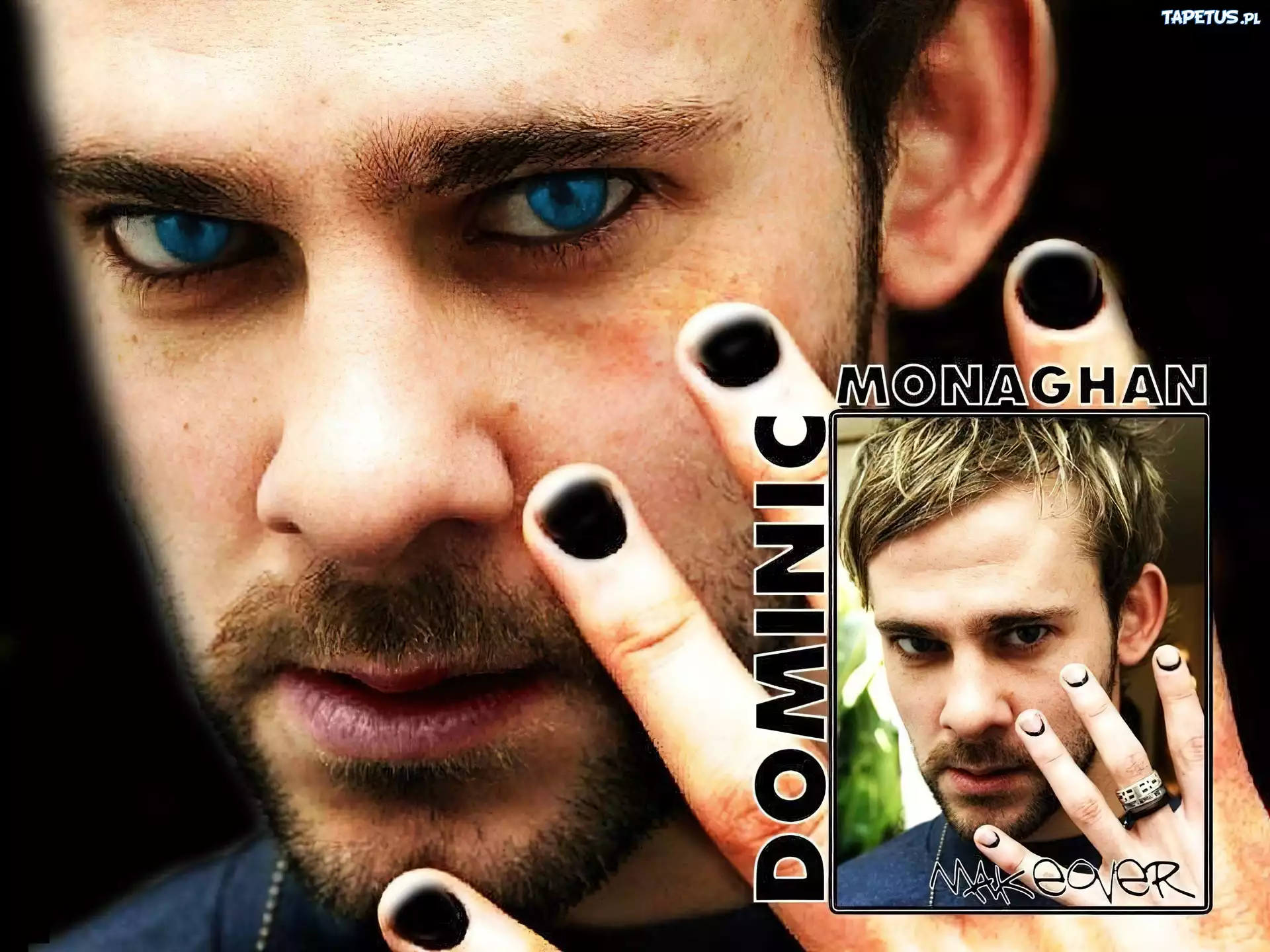 Dominic Monaghan,niebieski oczy, czarne paznokcie