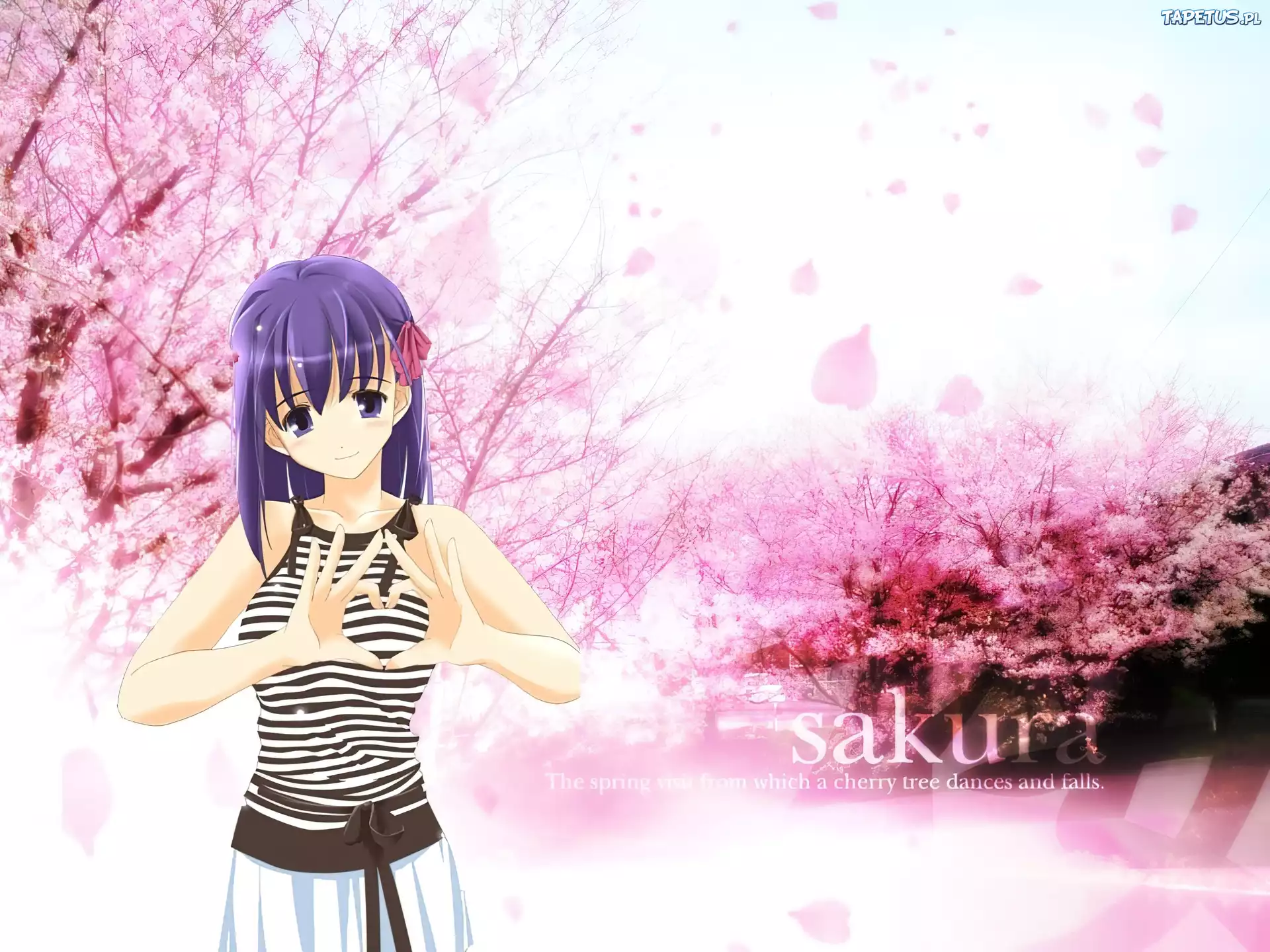Fate Stay Night, drzewa, kobieta, napis