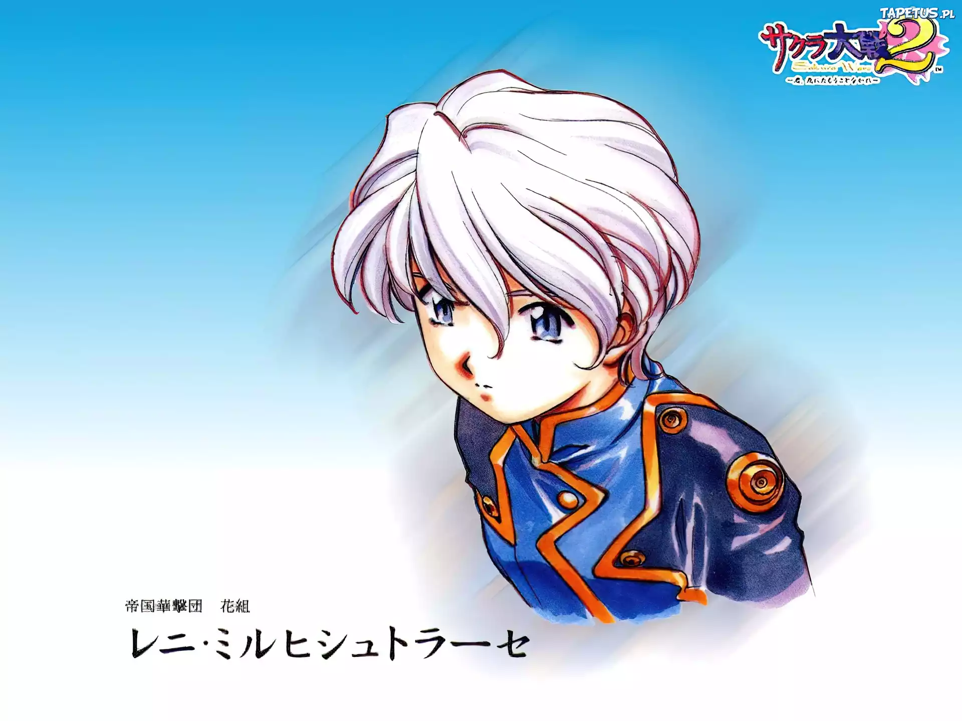 Sakura Wars, białe włosy, niebieskie oczy